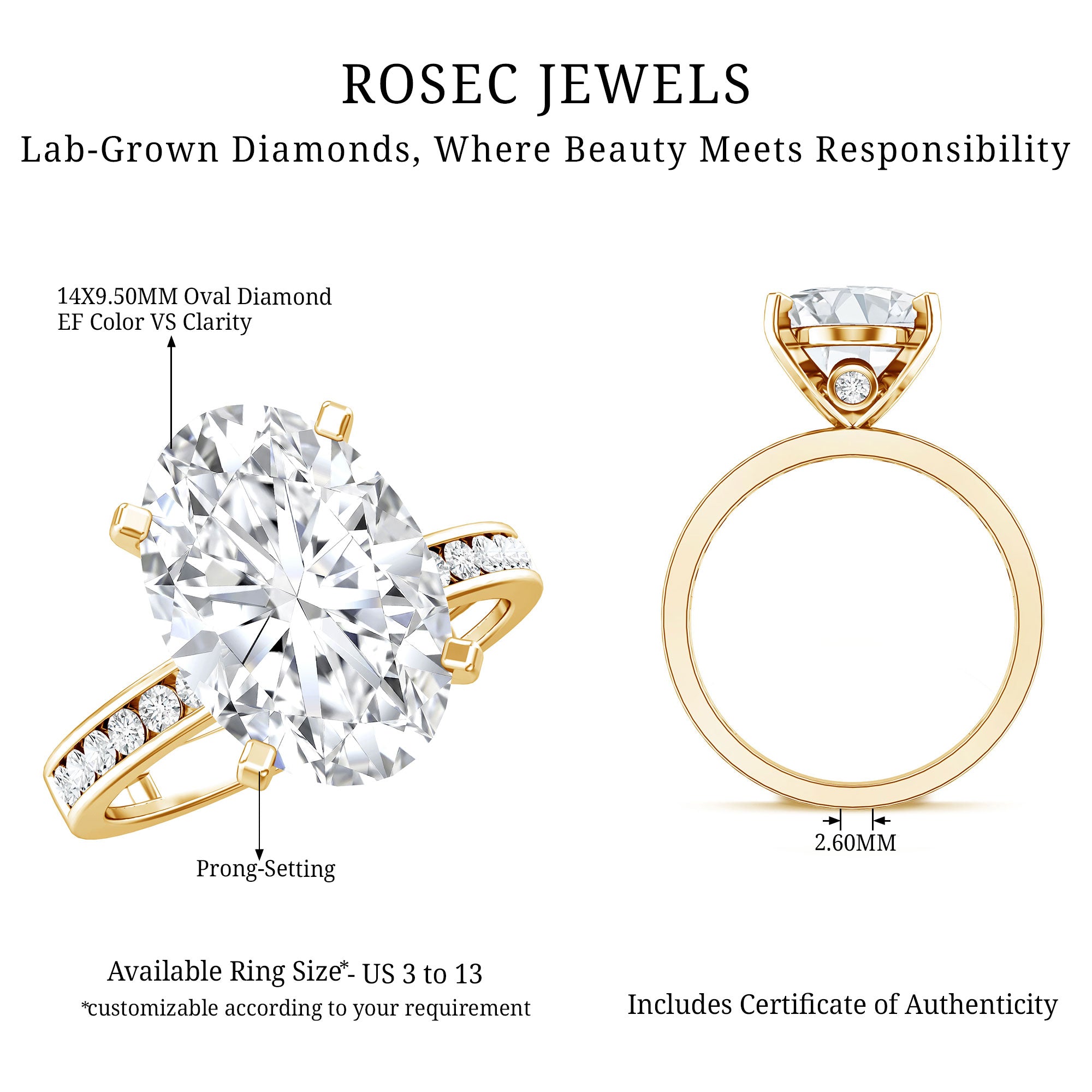 4 Carat Oval Shaped Lab Grown Diamond Huge Engagement Ring with IGI Certificate Lab - ( EF-VS ) - Rosec Jewels