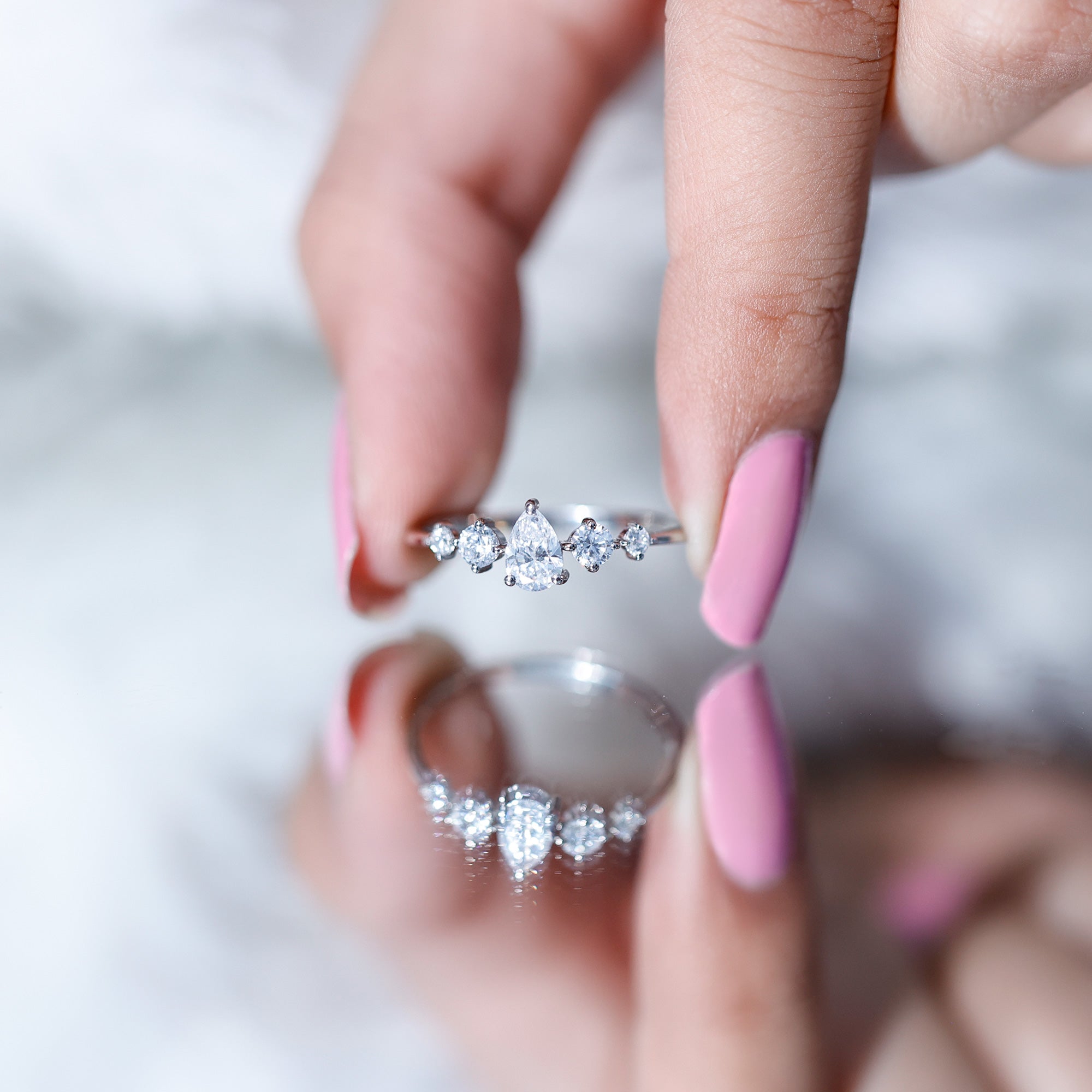 Rosec Jewels-Graduated Style Pear and Round Lab Grown Diamond Engagement Ring