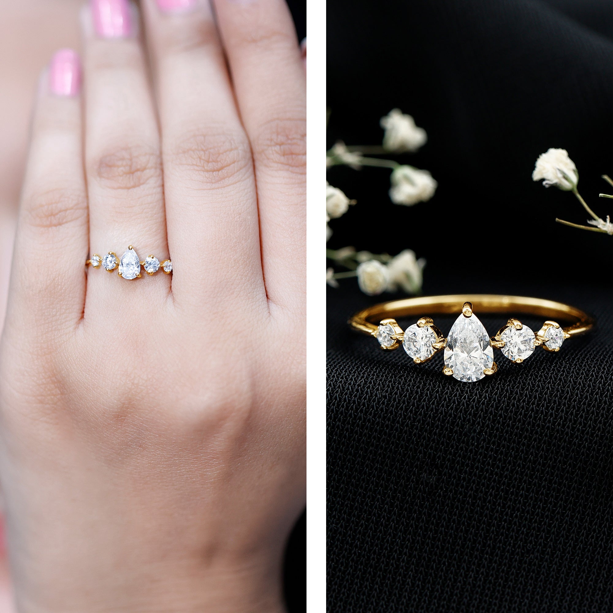 Rosec Jewels-Graduated Style Pear and Round Lab Grown Diamond Engagement Ring