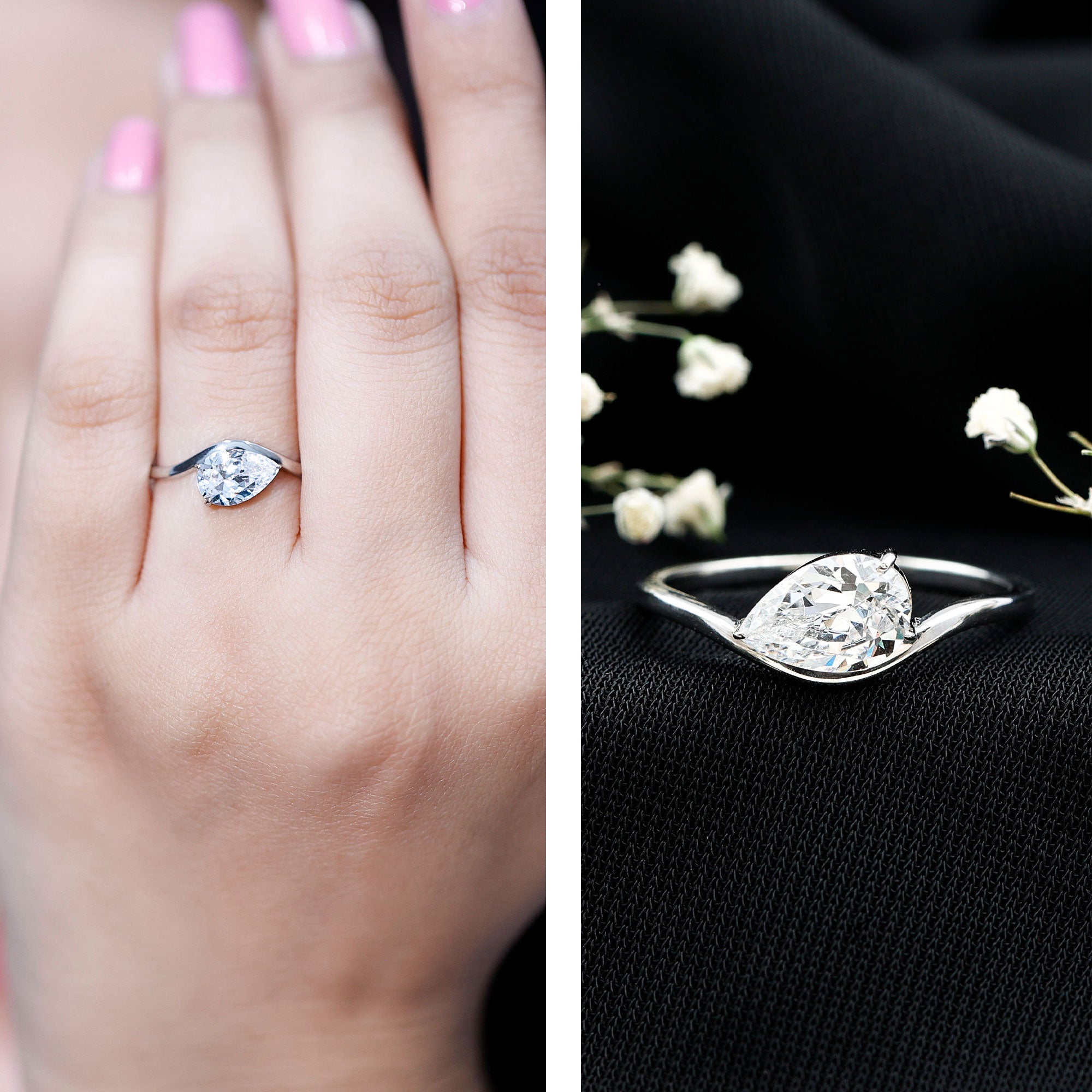 1.3 Carat Pear Shaped Lab Grown Diamond Solitaire Engagement Ring Lab - ( EF-VS ) - Rosec Jewels