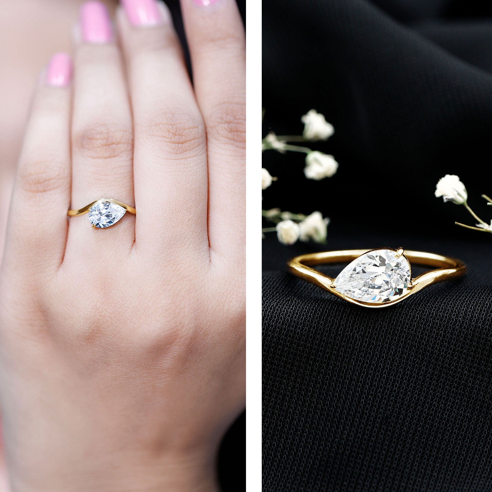 1.3 Carat Pear Shaped Lab Grown Diamond Solitaire Engagement Ring Lab - ( EF-VS ) - Rosec Jewels
