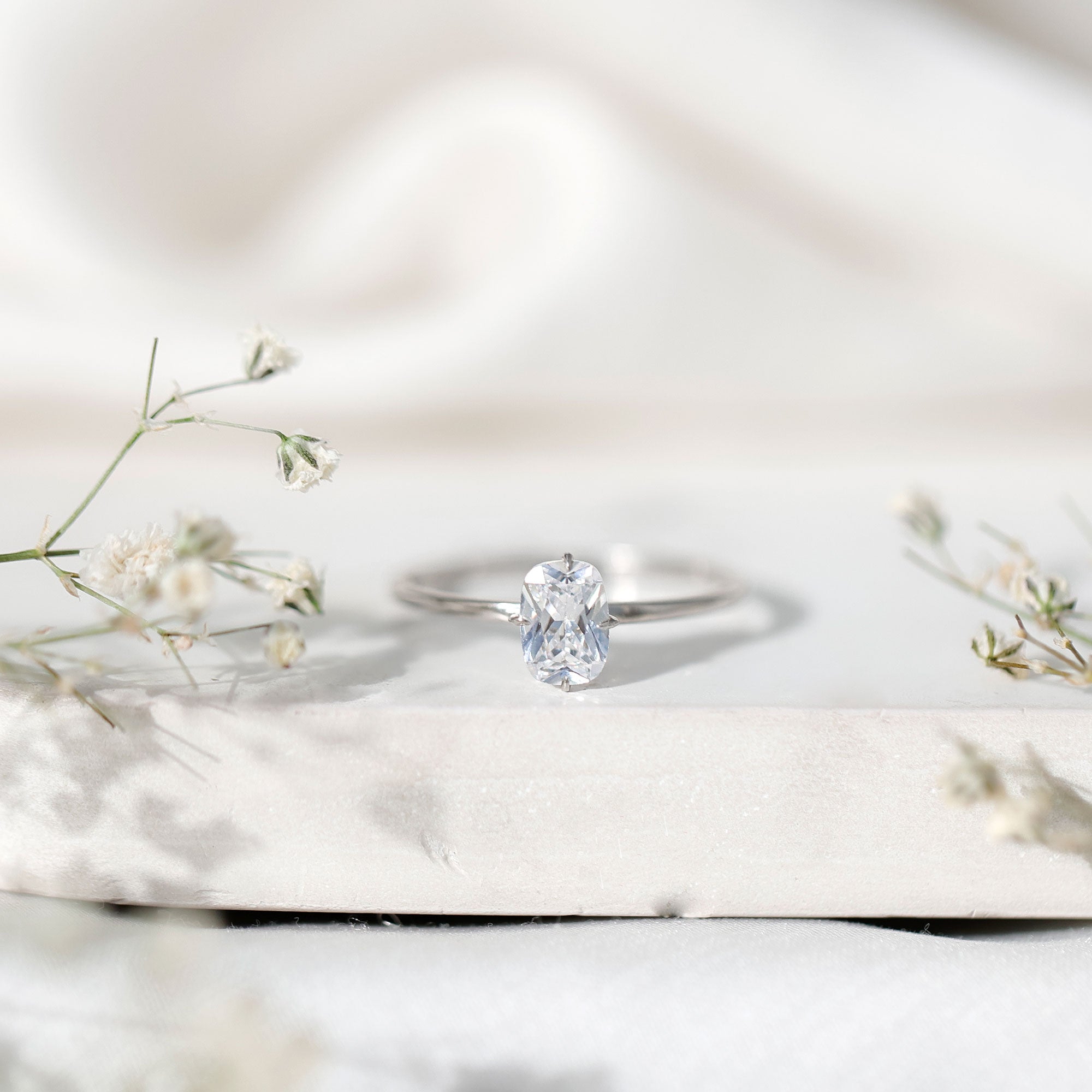 Solitaire 1.2 Carat Elongated Cushion Cut Engagement Ring with Lab Grown Diamond Lab - ( EF-VS ) - Rosec Jewels
