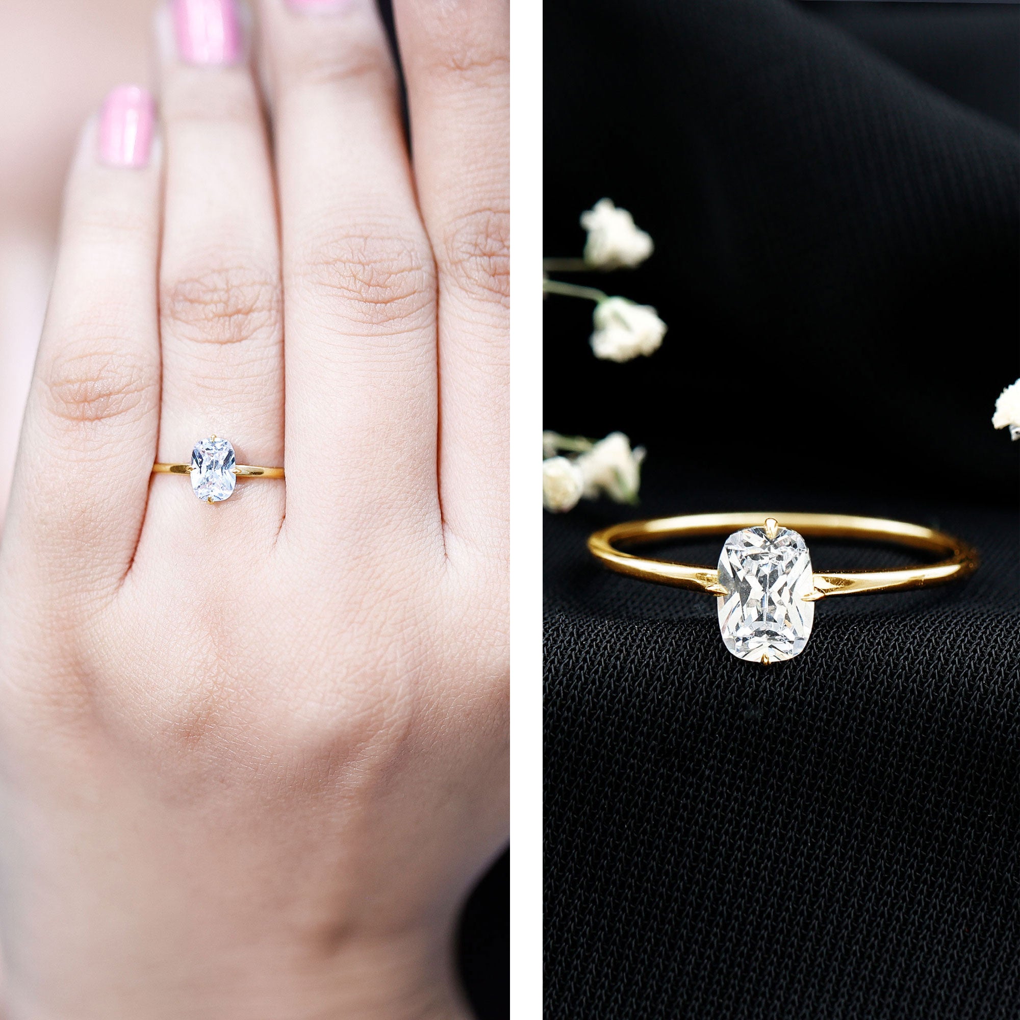 Solitaire 1.2 Carat Elongated Cushion Cut Engagement Ring with Lab Grown Diamond Lab - ( EF-VS ) - Rosec Jewels
