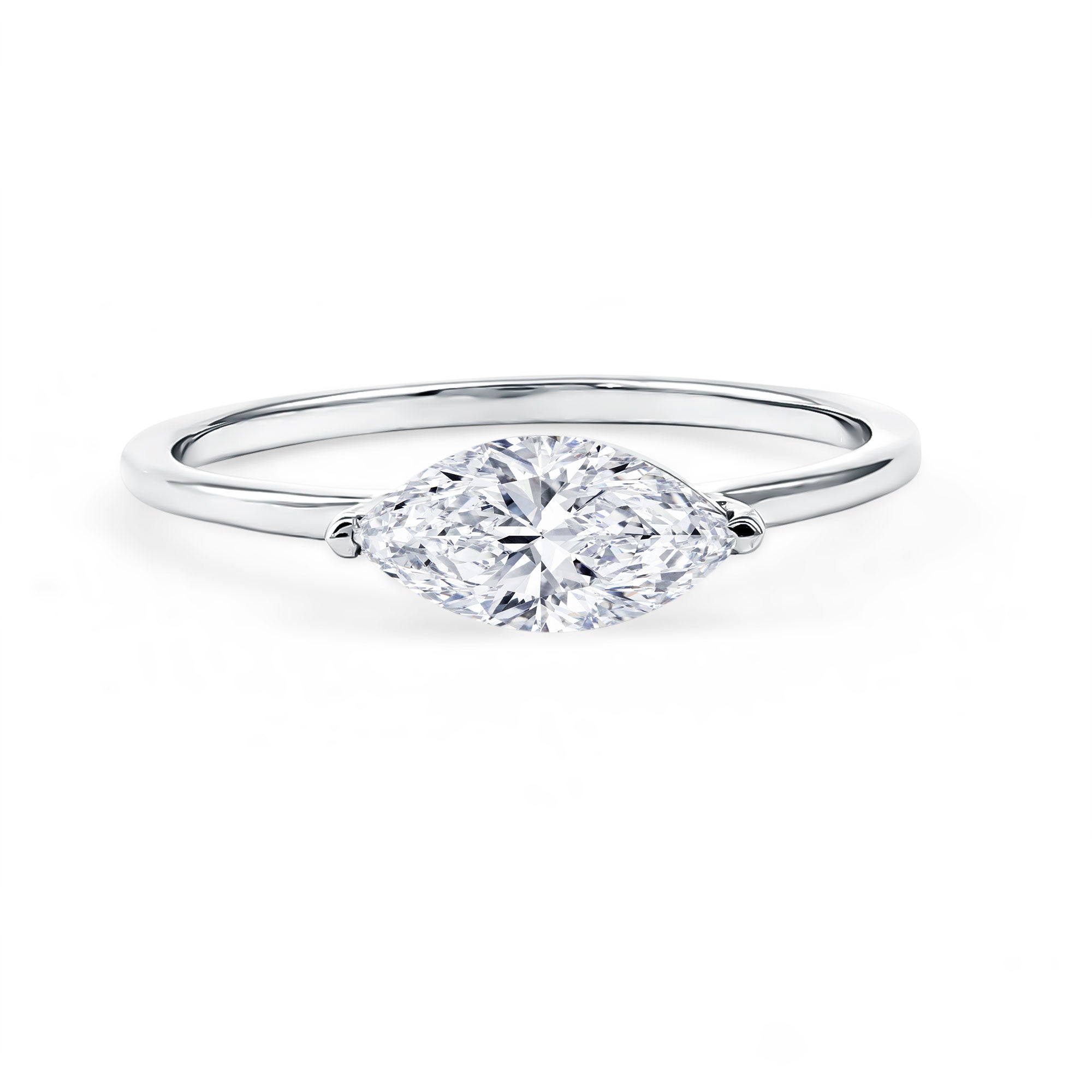 East West Marquise Cut 1 Carat Lab Grown Diamond Solitaire Ring Lab - ( EF-VS ) - Rosec Jewels