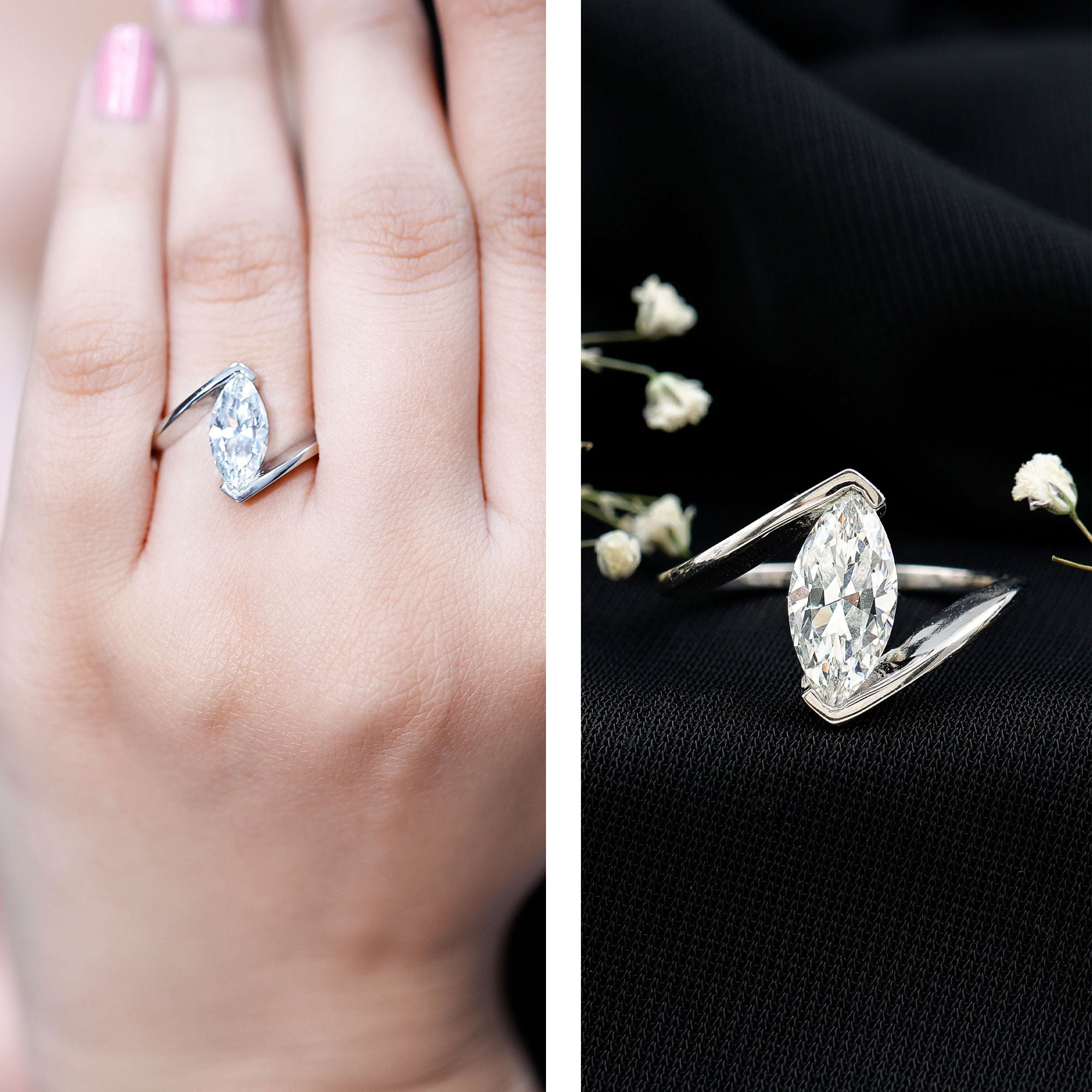 Marquise Cut 2 Carat Lab Grown Diamond Engagement Ring Lab - ( EF-VS ) - Rosec Jewels