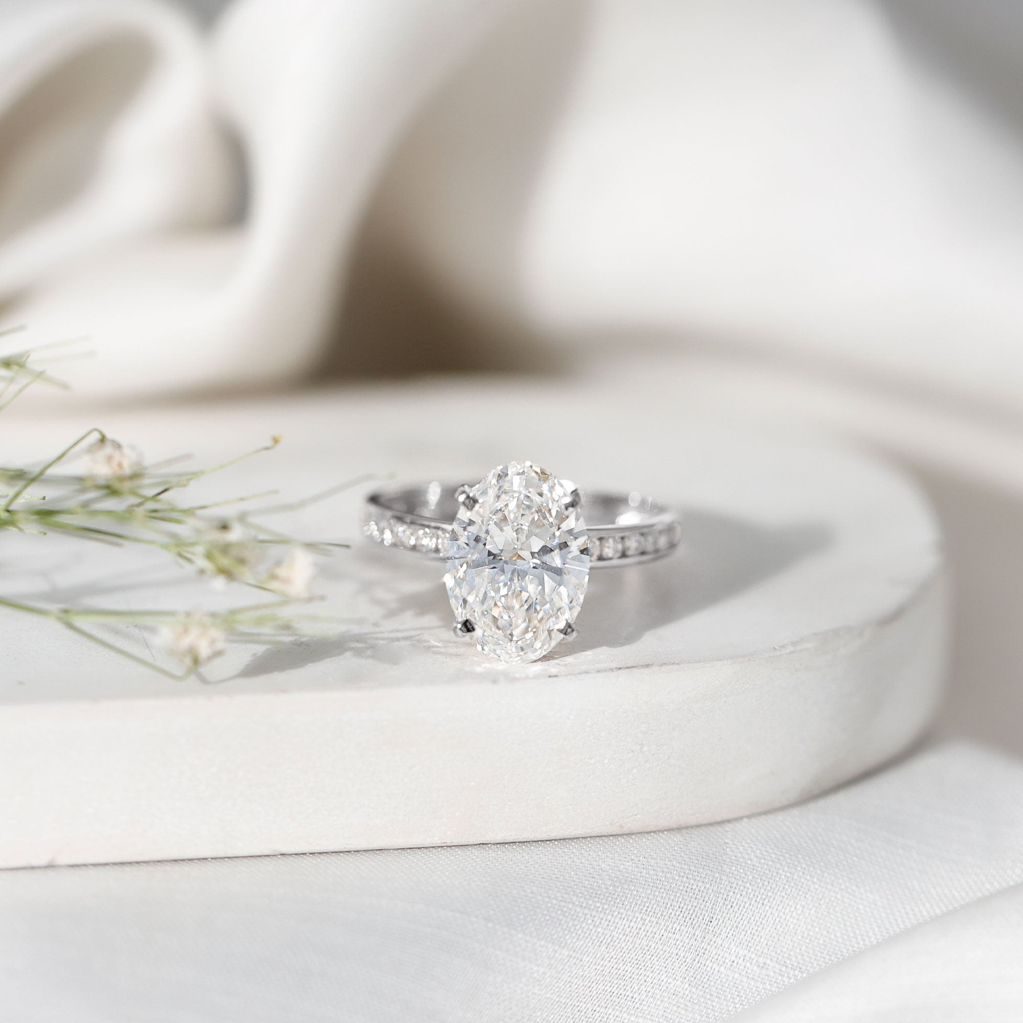 Oval Cut 5 Carat Lab Grown Diamond Big Engagement Ring with IGI Certificate Lab - ( E-VS1 ) - Rosec Jewels