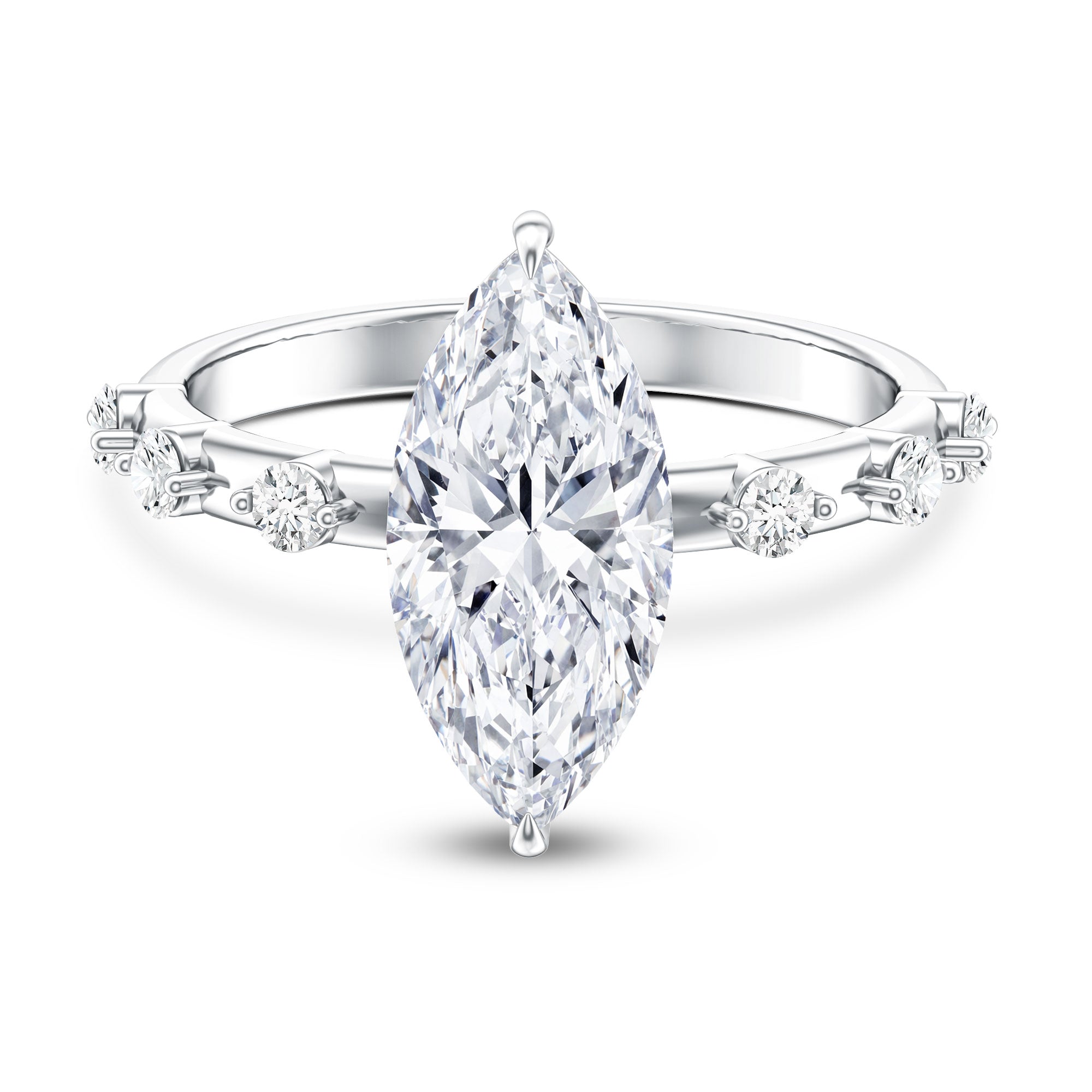 IGI Certified Lab Grown Diamond 3 Carat Marquise Engagement Ring with Spaced Accent Lab - ( E-VS1 ) - Rosec Jewels
