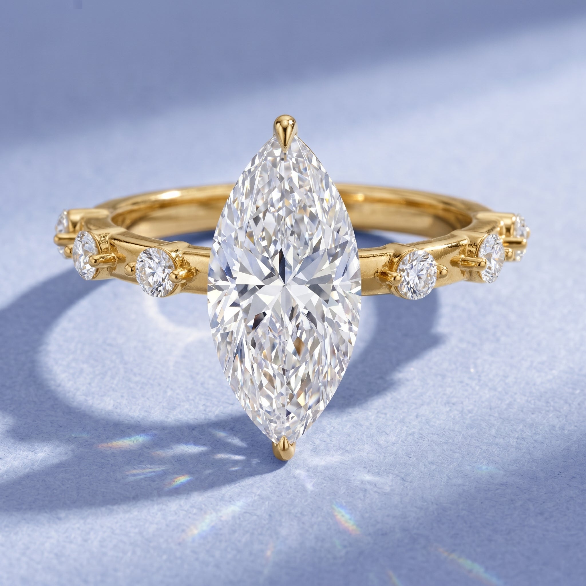 IGI Certified Lab Grown Diamond 3 Carat Marquise Engagement Ring with Spaced Accent Lab - ( E-VS1 ) - Rosec Jewels