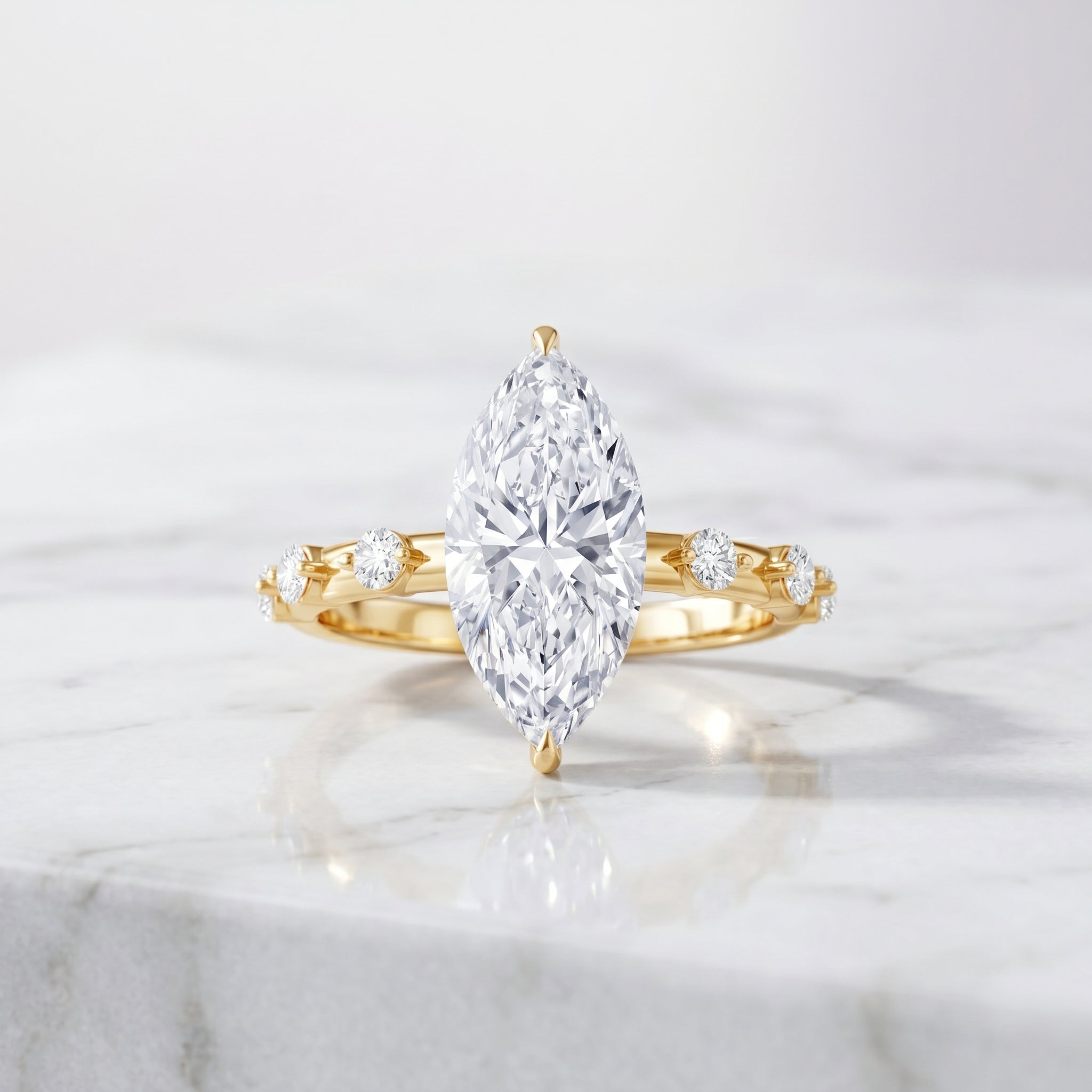 IGI Certified Lab Grown Diamond 3 Carat Marquise Engagement Ring with Spaced Accent Lab - ( E-VS1 ) - Rosec Jewels