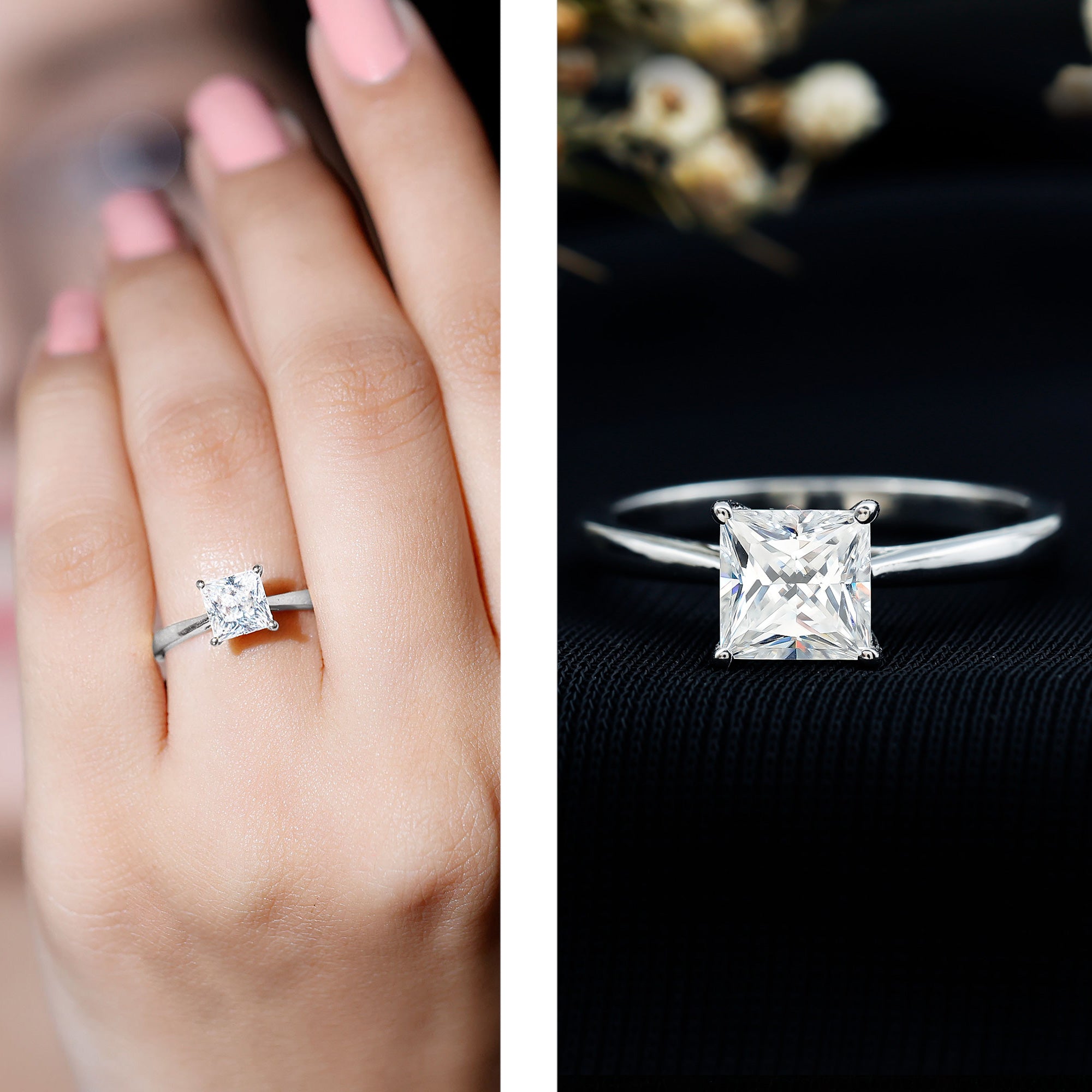 Solitaire 2 Carat Lab Created Diamond Princess Cut Engagement Ring IGI Certified Lab - ( EF-VS ) - Rosec Jewels