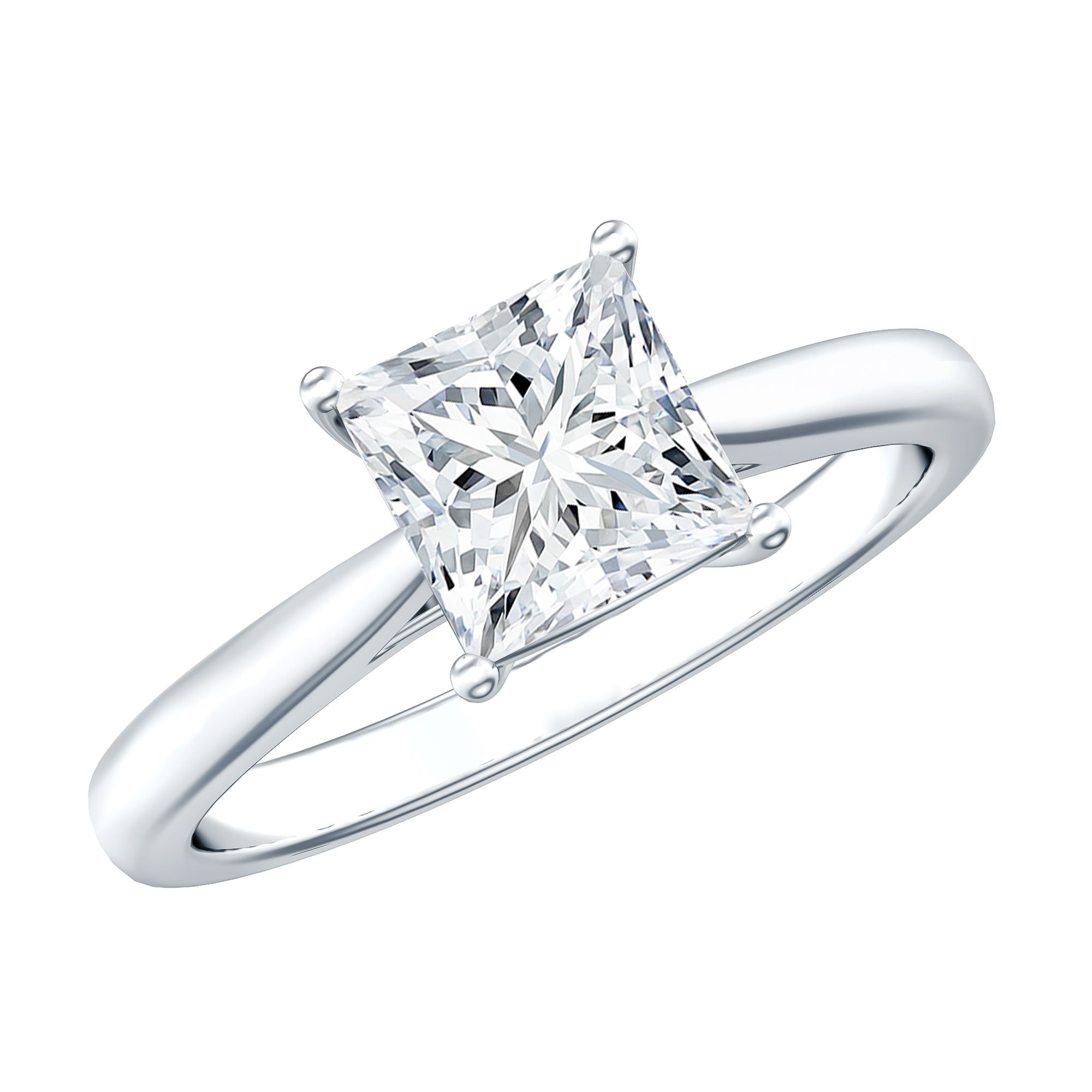 Solitaire 1 Carat Princess Cut Lab Grown Diamond Engagement Ring with IGI Certificate Lab - ( E-VS1 ) - Rosec Jewels