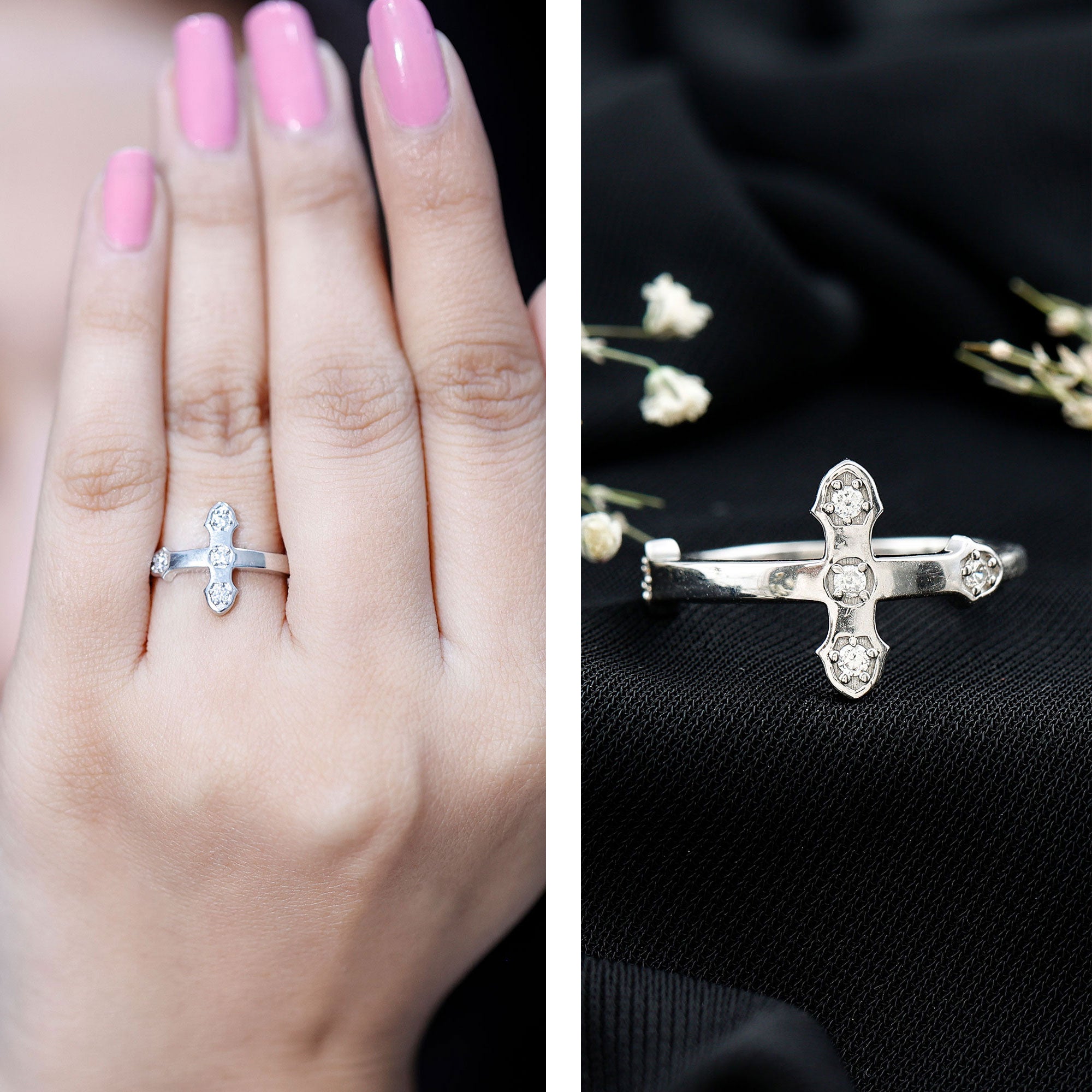 Certified Lab Grown Diamond Cross Ring Lab - ( EF-VS ) - Rosec Jewels