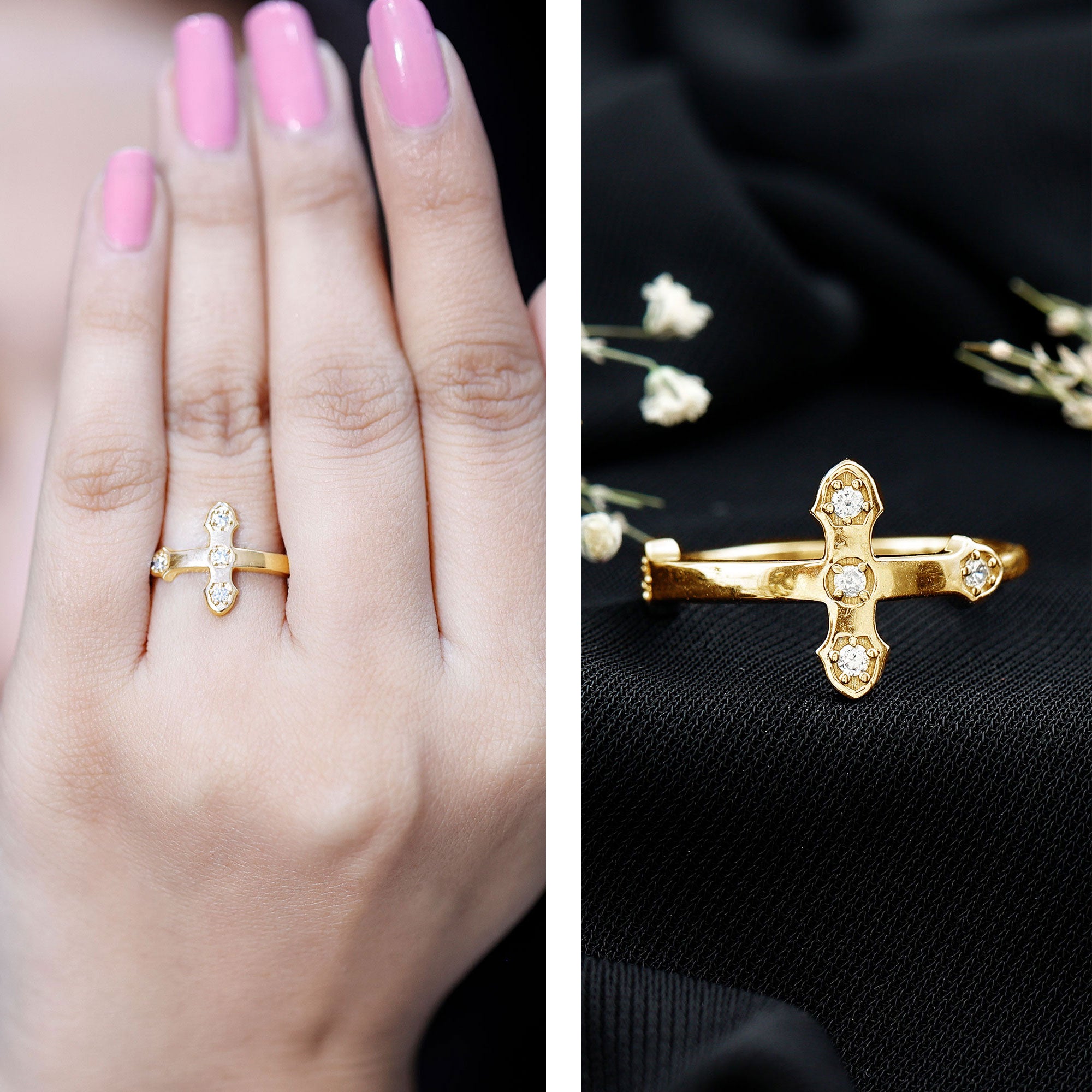 Certified Lab Grown Diamond Cross Ring Lab - ( EF-VS ) - Rosec Jewels
