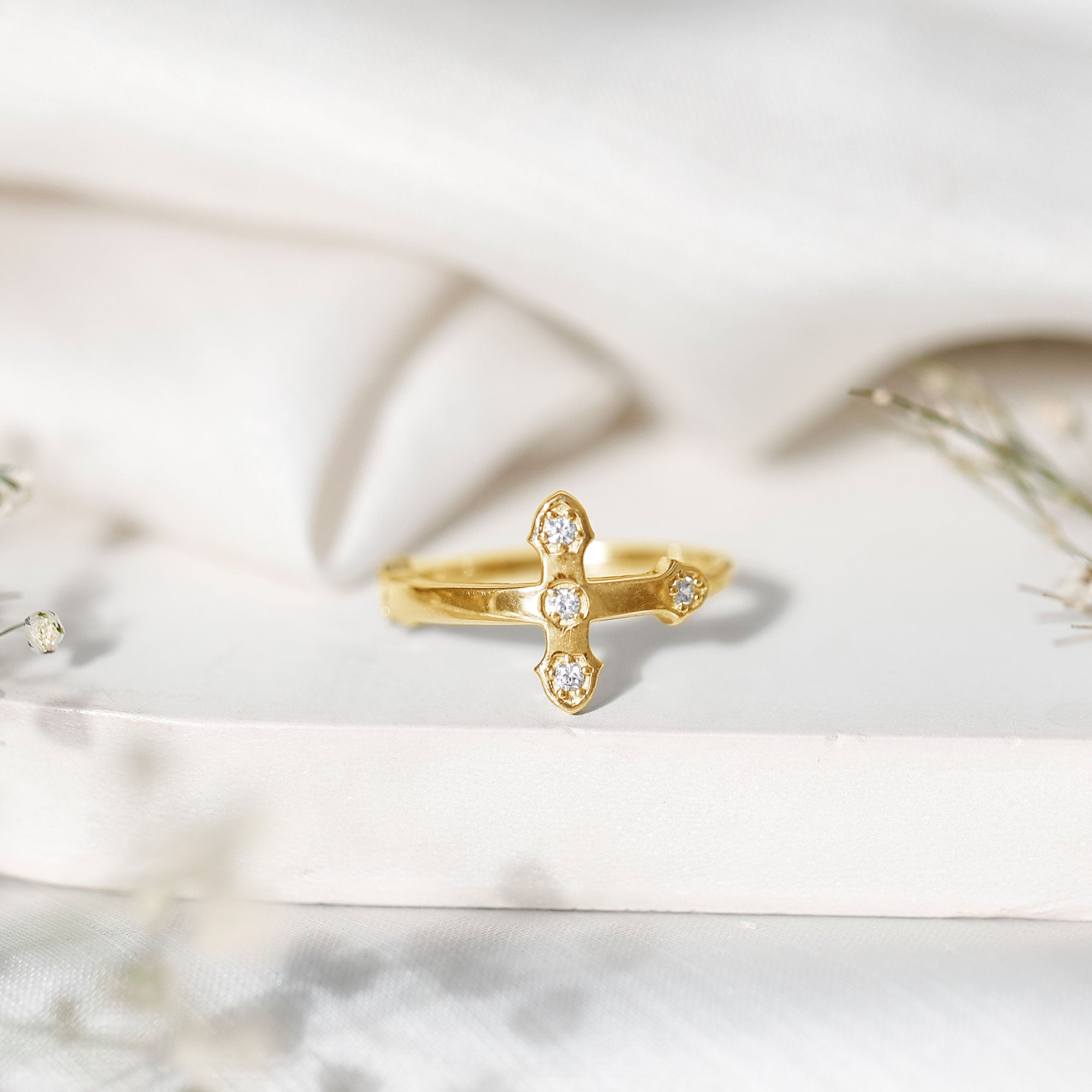 Certified Lab Grown Diamond Cross Ring Lab - ( EF-VS ) - Rosec Jewels