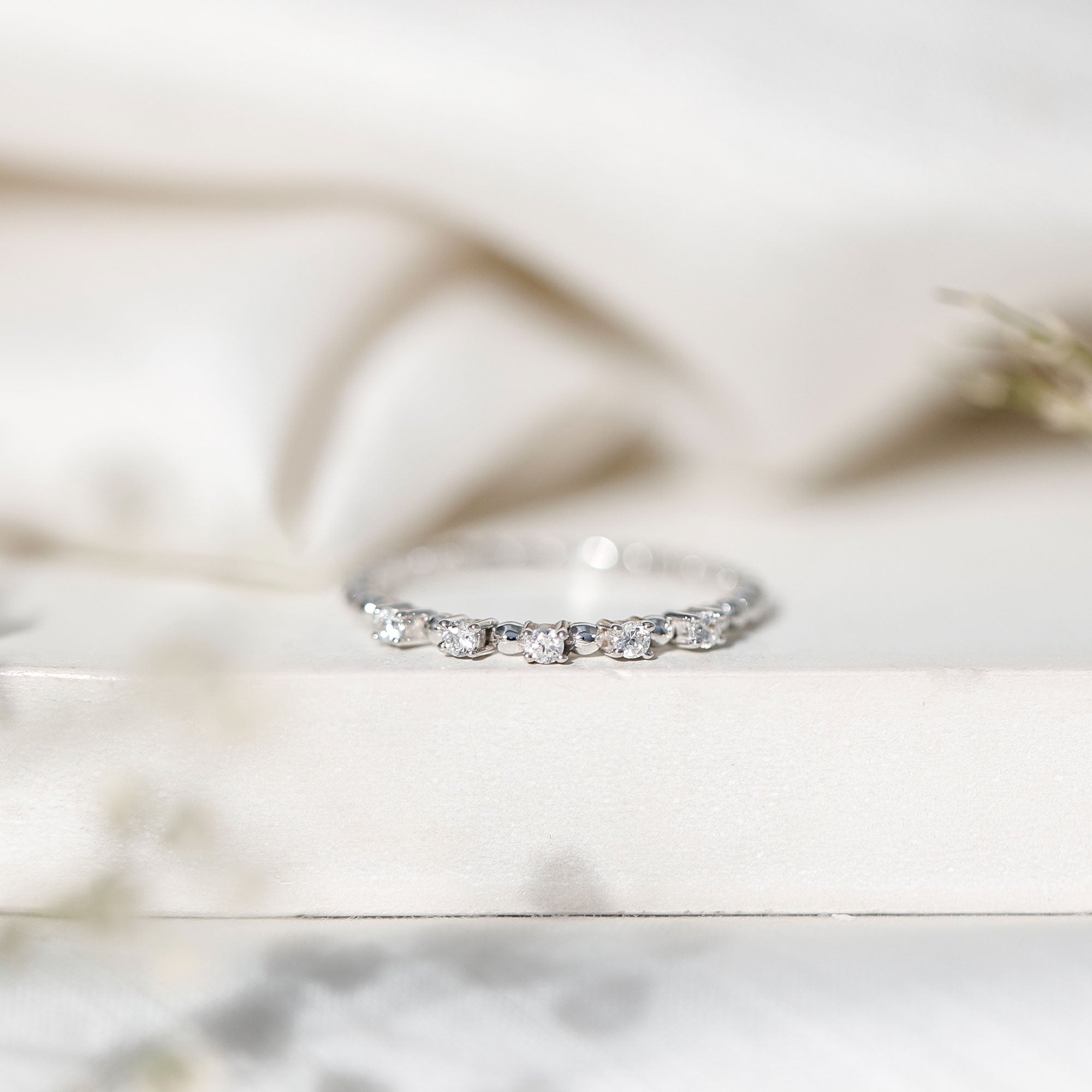 Minimalist Lab Grown Diamond Stacking Ring with Beaded Detail Lab - ( EF-VS ) - Rosec Jewels