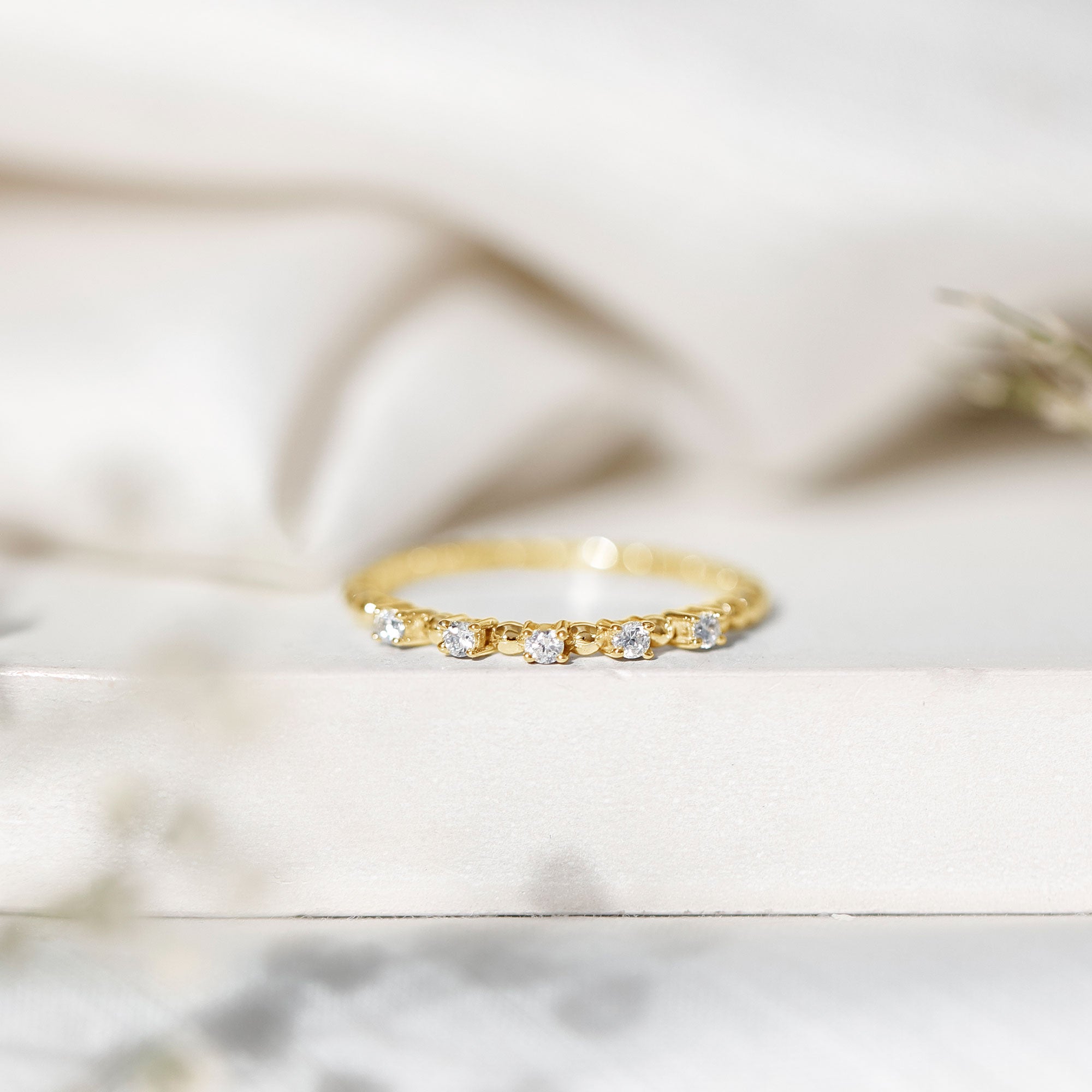 Minimalist Lab Grown Diamond Stacking Ring with Beaded Detail Lab - ( EF-VS ) - Rosec Jewels