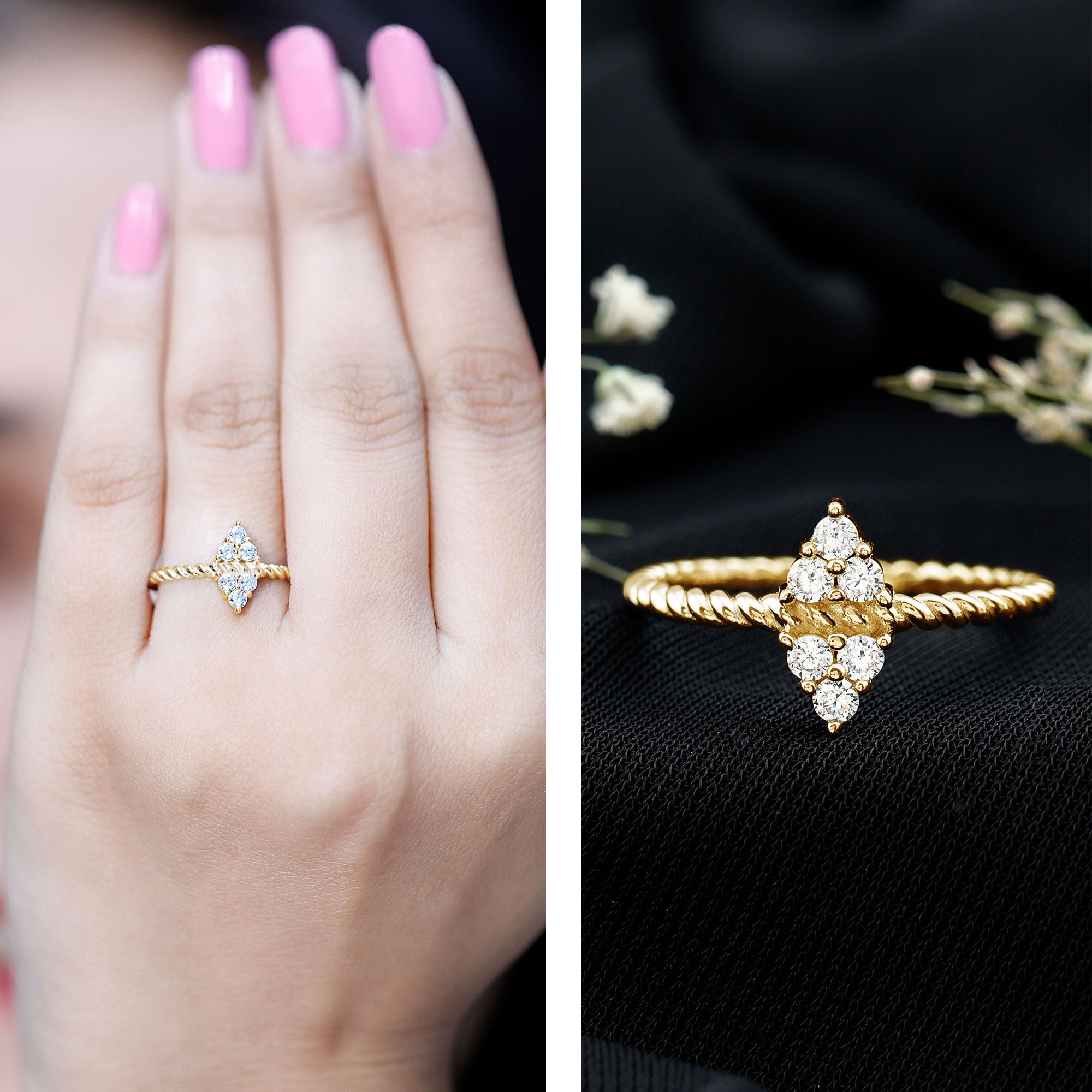 Twin Triangle Lab Grown Diamond Engagement Ring with Twisted Band Lab - ( EF-VS ) - Rosec Jewels
