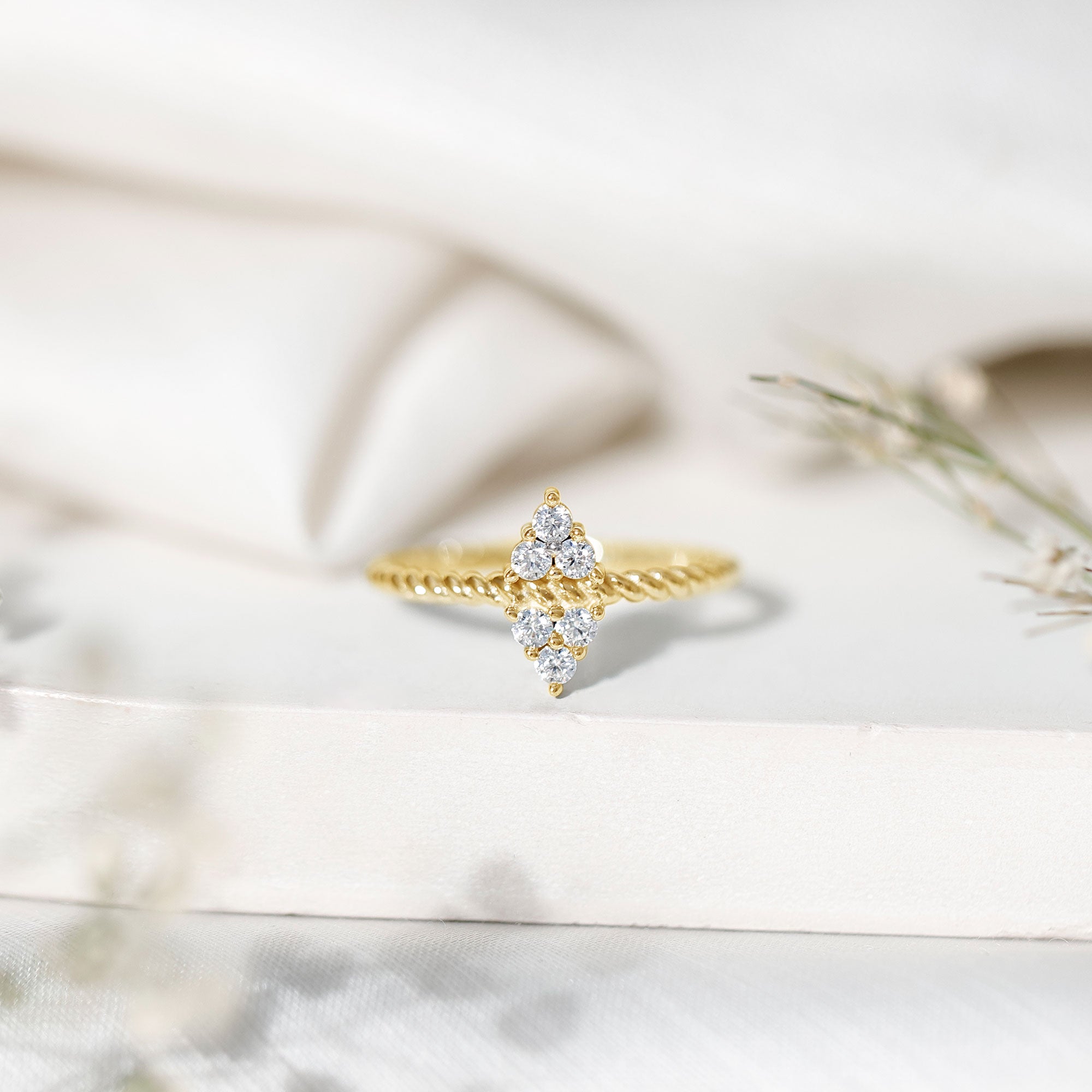Twin Triangle Lab Grown Diamond Engagement Ring with Twisted Band Lab - ( EF-VS ) - Rosec Jewels