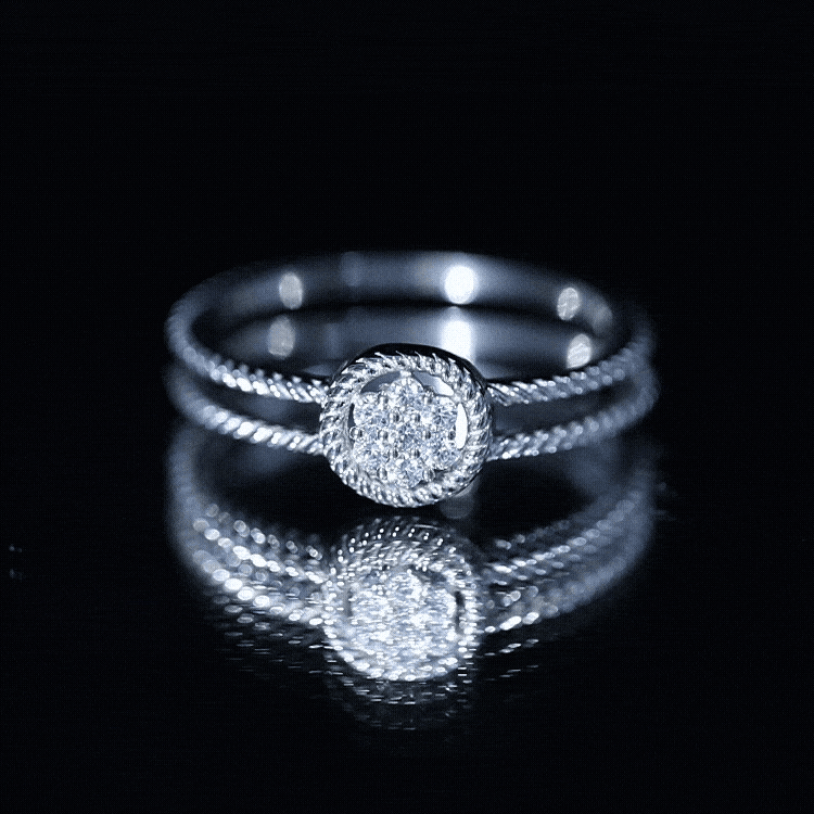 Certified Lab Grown Diamond Flower Promise Ring with Double Band Shank Lab - ( EF-VS ) - Rosec Jewels