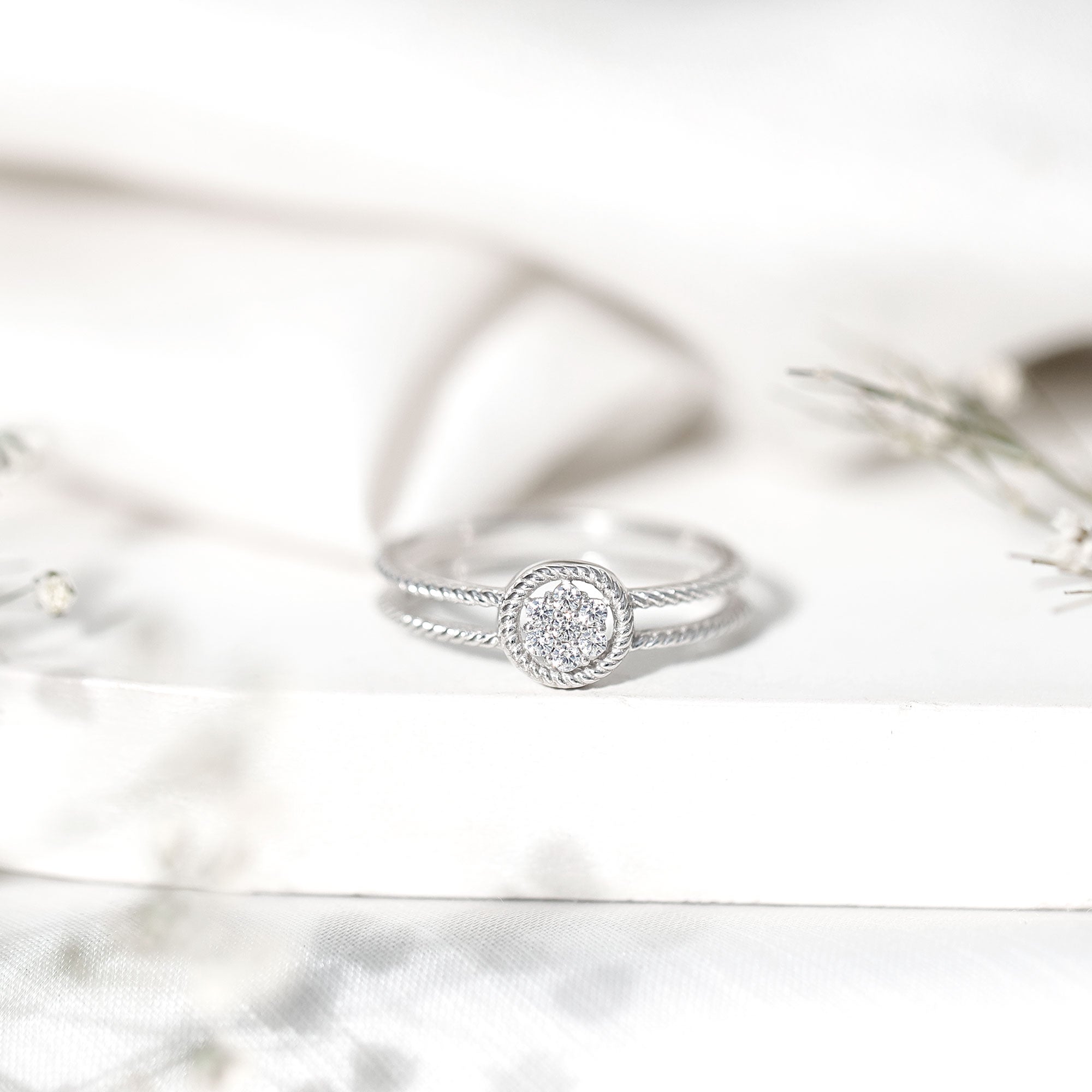 Certified Lab Grown Diamond Flower Promise Ring with Double Band Shank Lab - ( EF-VS ) - Rosec Jewels