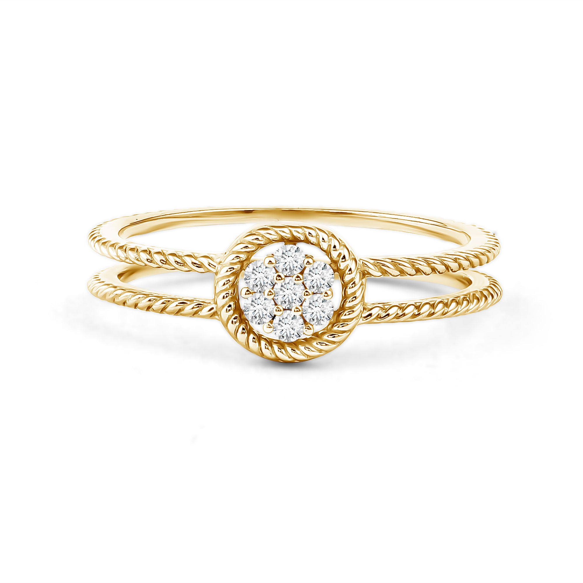 Certified Lab Grown Diamond Flower Promise Ring with Double Band Shank Lab - ( EF-VS ) - Rosec Jewels