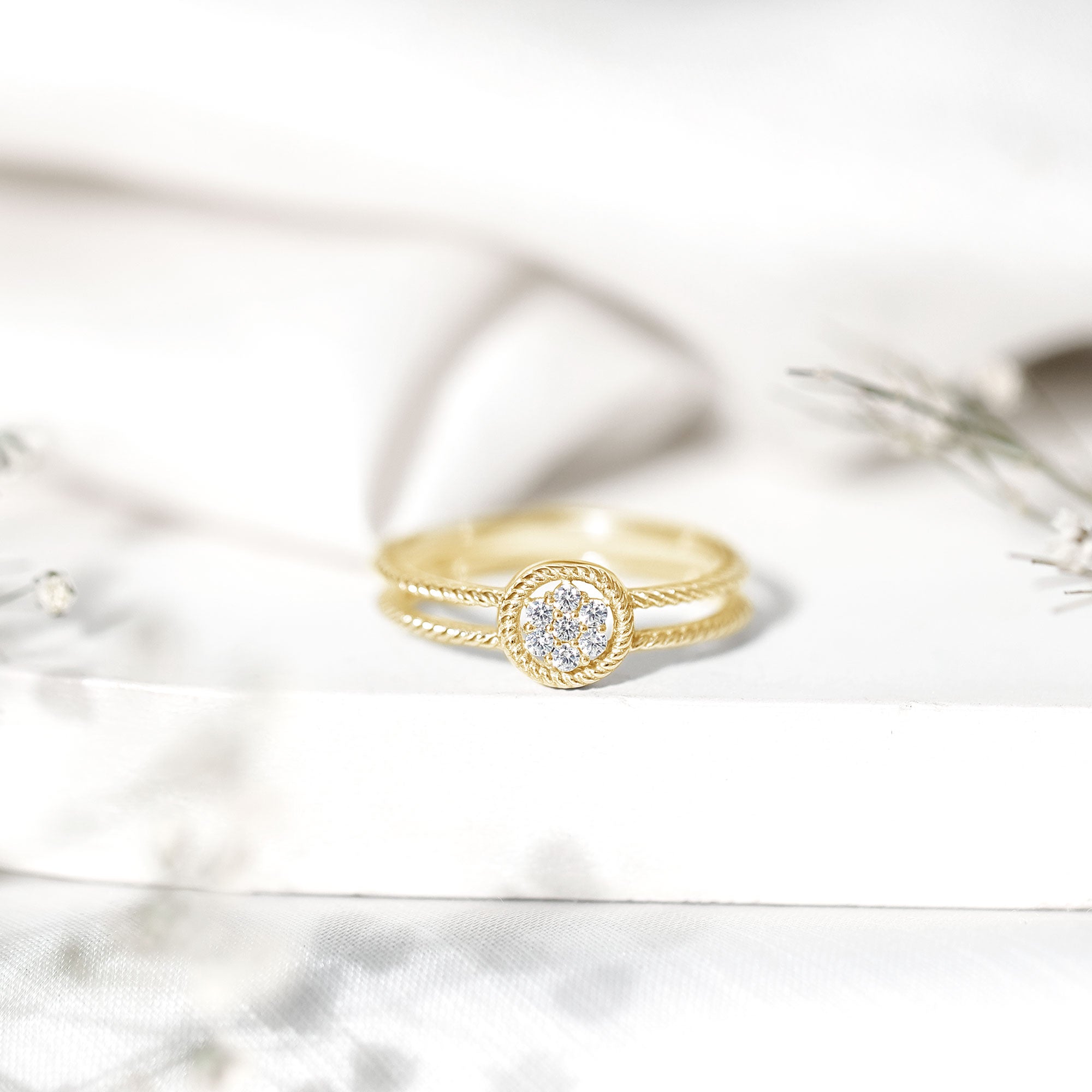 Certified Lab Grown Diamond Flower Promise Ring with Double Band Shank Lab - ( EF-VS ) - Rosec Jewels