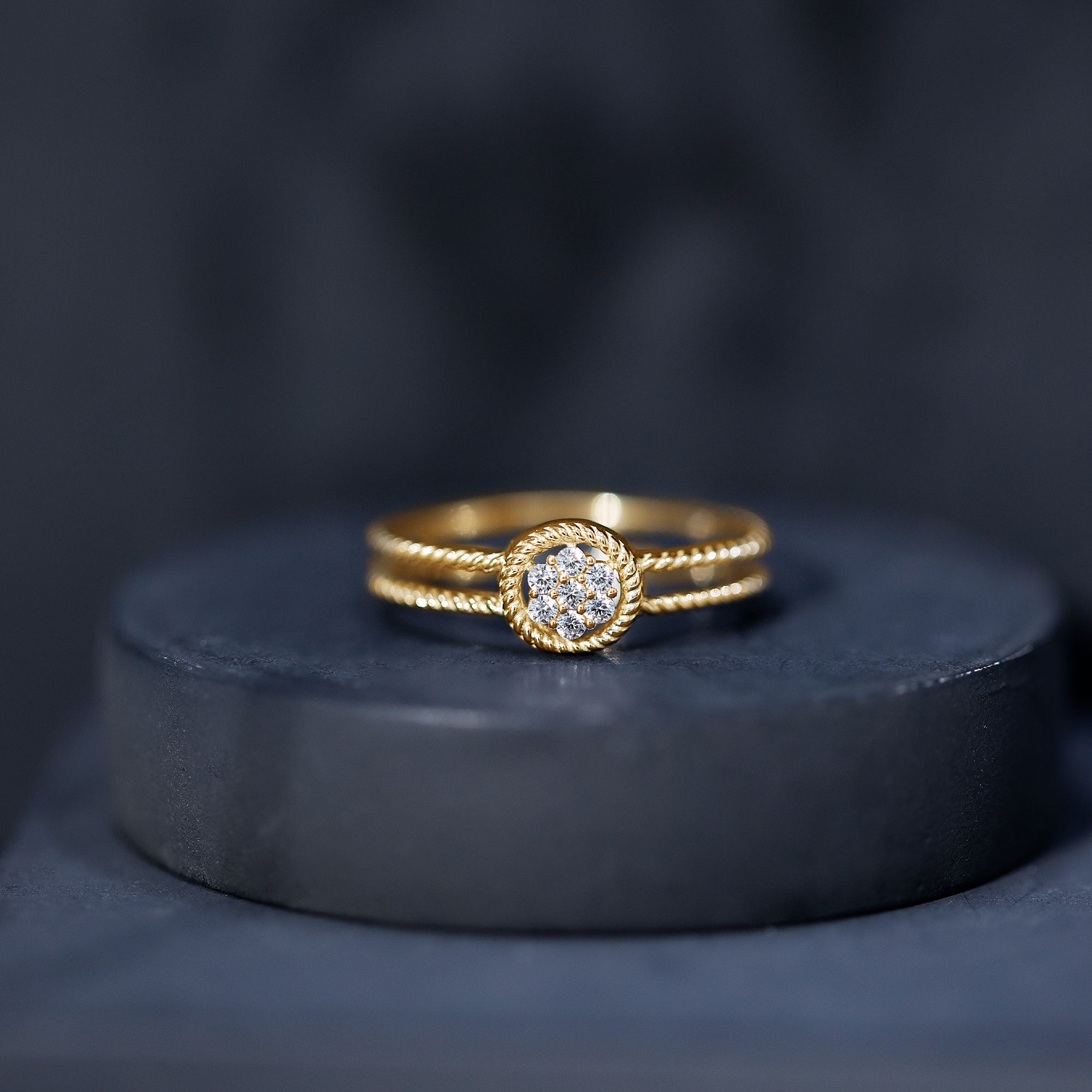 Certified Lab Grown Diamond Flower Promise Ring with Double Band Shank Lab - ( EF-VS ) - Rosec Jewels