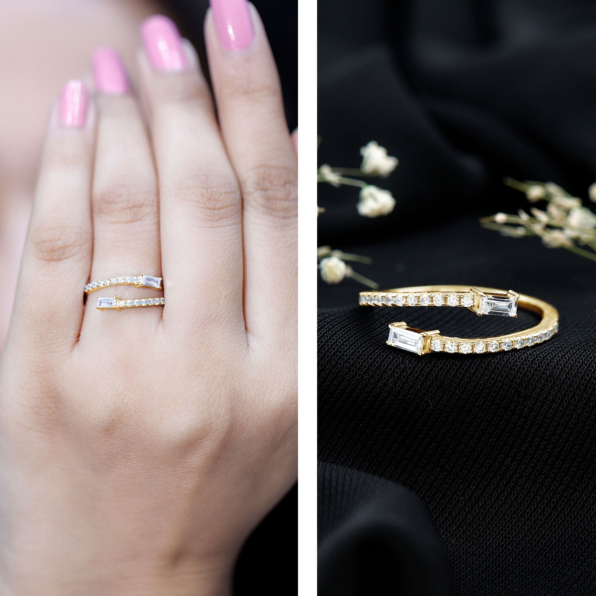 Rosec Jewels-Certified Baguette and Round Lab Grown Diamond Wrap Promise Ring
