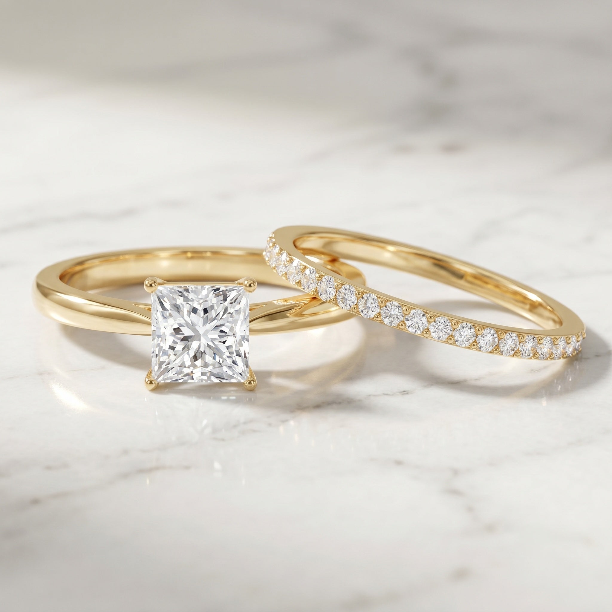 IGI Certified 1 Carat Princess Cut Lab Grown Diamond Solitaire Bridal Ring Set Lab - ( EF-VS ) - Rosec Jewels