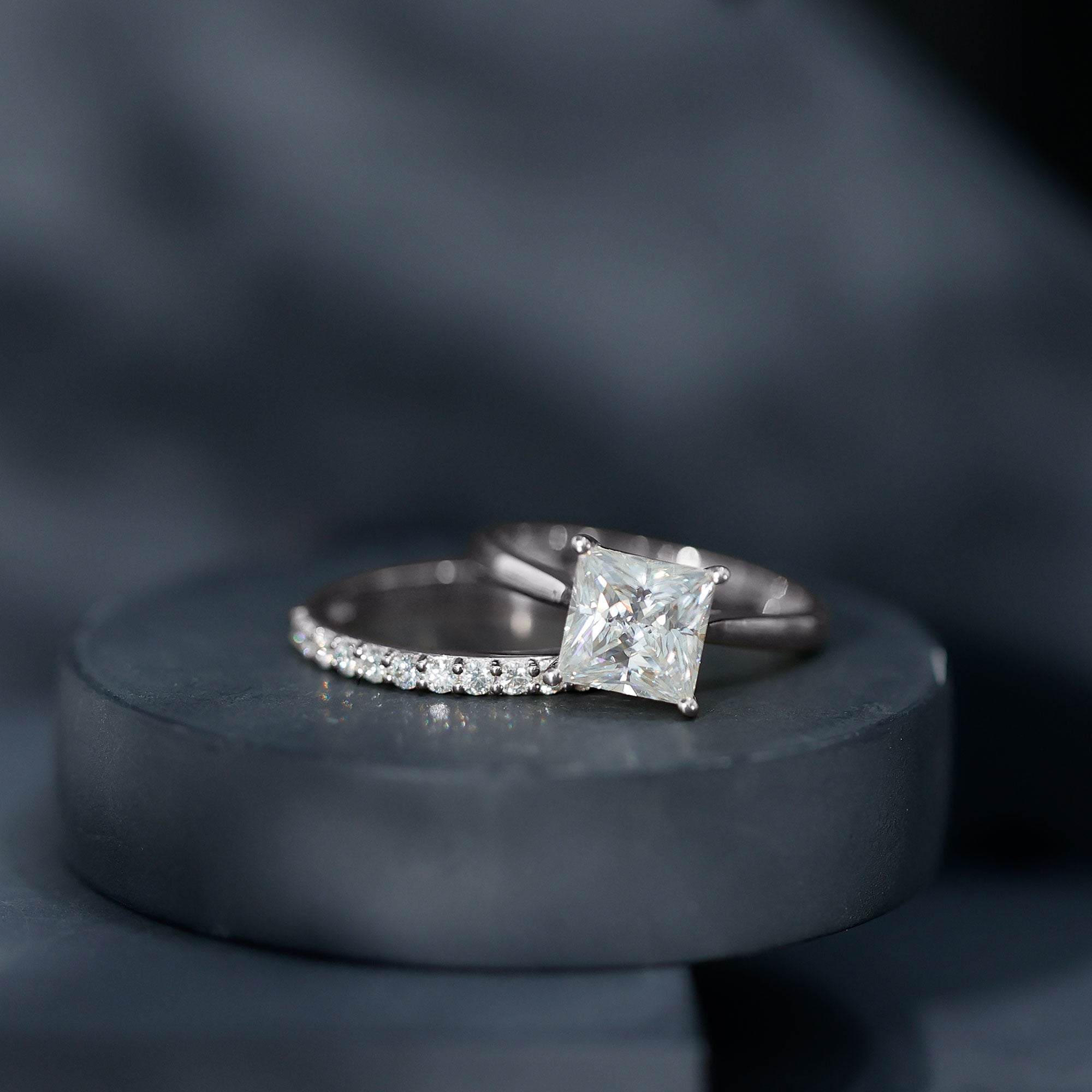 Rosec Jewels-IGI Certified 2 Carat Lab Grown Diamond Princess Cut Engagement Ring With Wedding Band