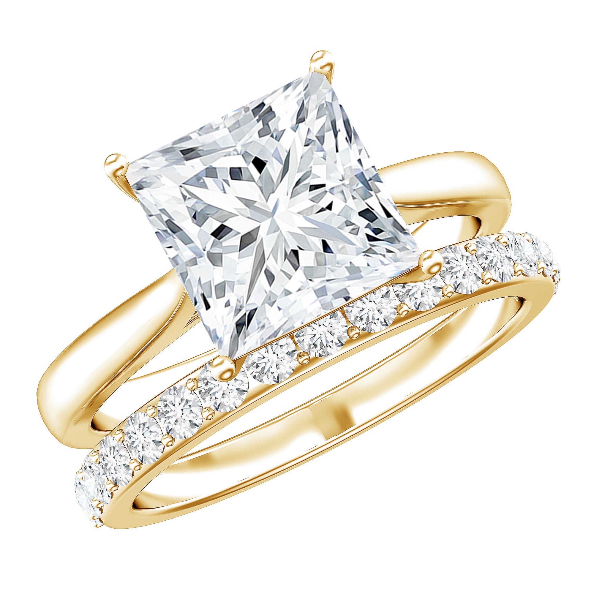 IGI Certified 2 Carat Lab Grown Diamond Princess Cut Engagement Ring With Wedding Band Lab - ( E-VS1 ) - Rosec Jewels