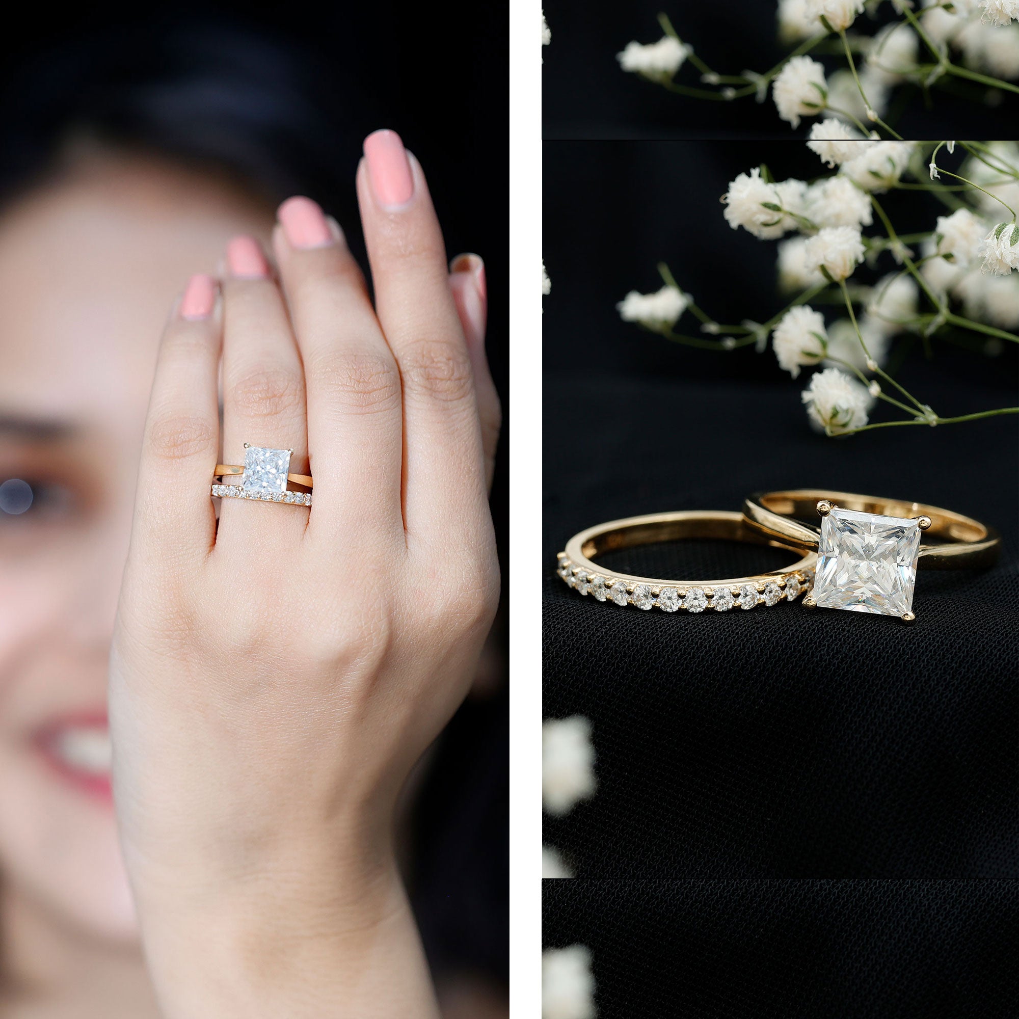 IGI Certified 2 Carat Lab Grown Diamond Princess Cut Engagement Ring With Wedding Band Lab - ( E-VS1 ) - Rosec Jewels
