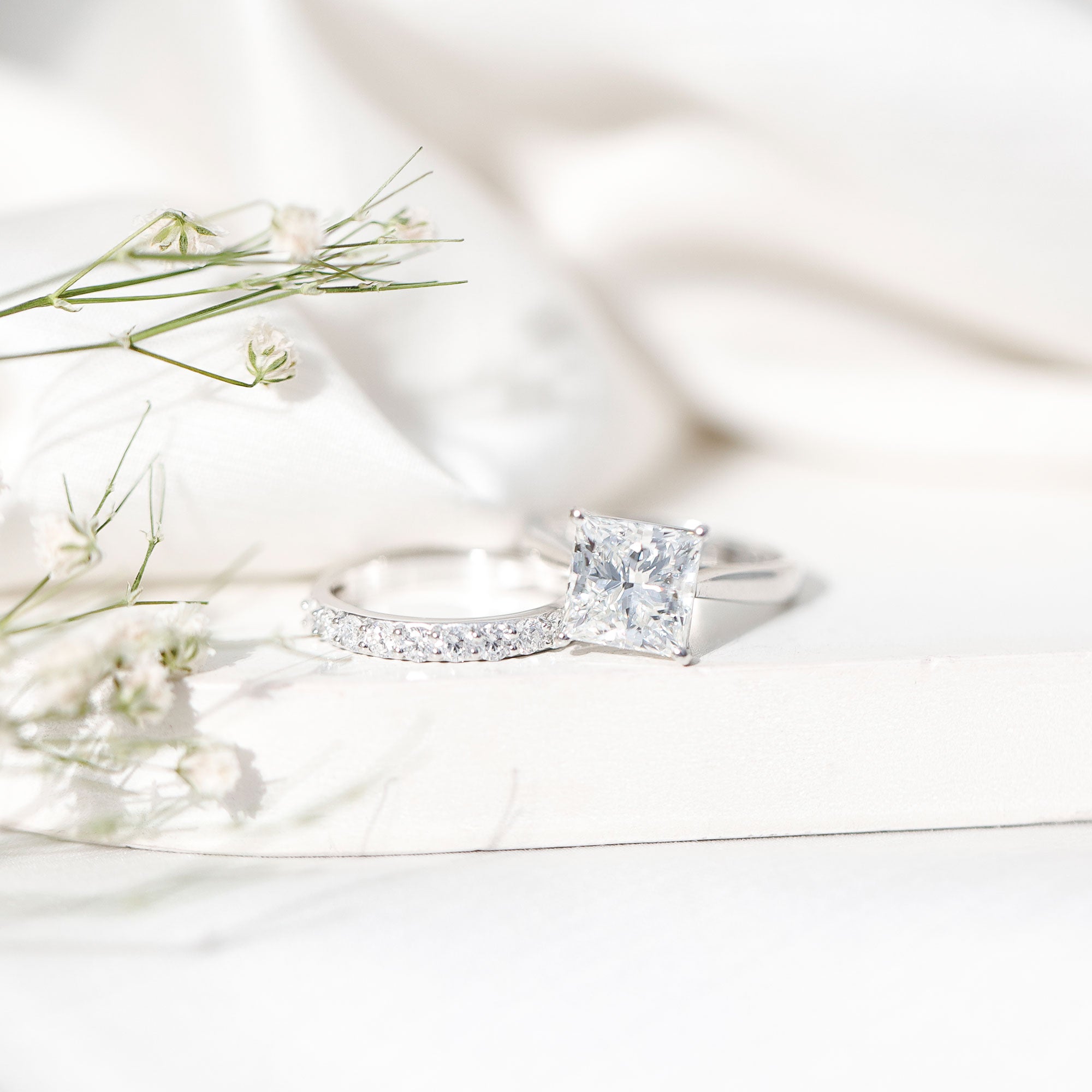 IGI Certified 4 Carat Princess Cut Lab Grown Diamond Solitaire Wedding Ring Set Lab - ( E-VS1 ) - Rosec Jewels