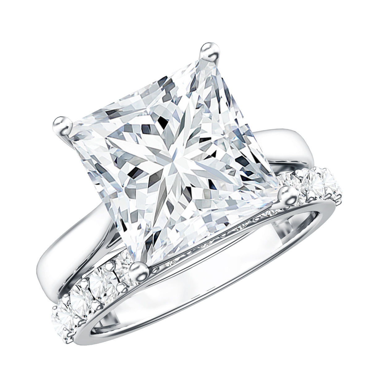 5 Carat Huge Lab Grown Diamond Princess Cut Engagement Ring Set with IGI Certificate Lab - ( E-VS1 ) - Rosec Jewels