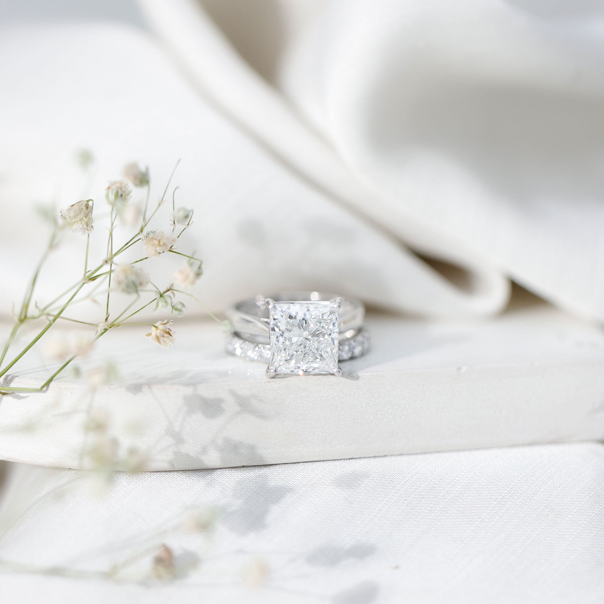 5 Carat Huge Lab Grown Diamond Princess Cut Engagement Ring Set with IGI Certificate Lab - ( E-VS1 ) - Rosec Jewels