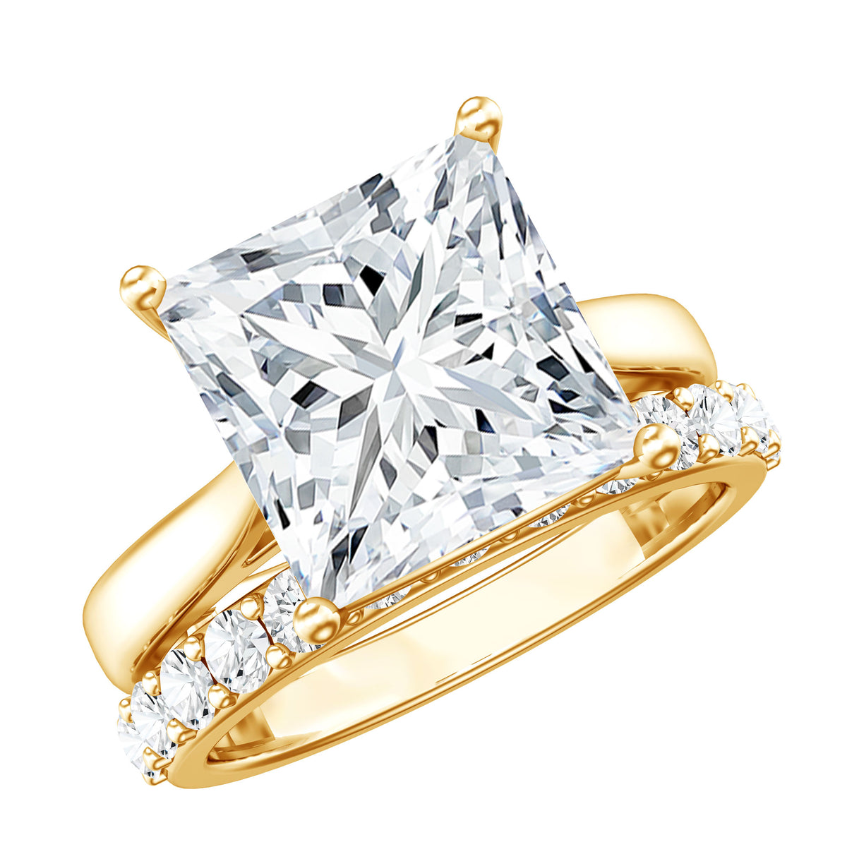 5 Carat Huge Lab Grown Diamond Princess Cut Engagement Ring Set with IGI Certificate Lab - ( E-VS1 ) - Rosec Jewels