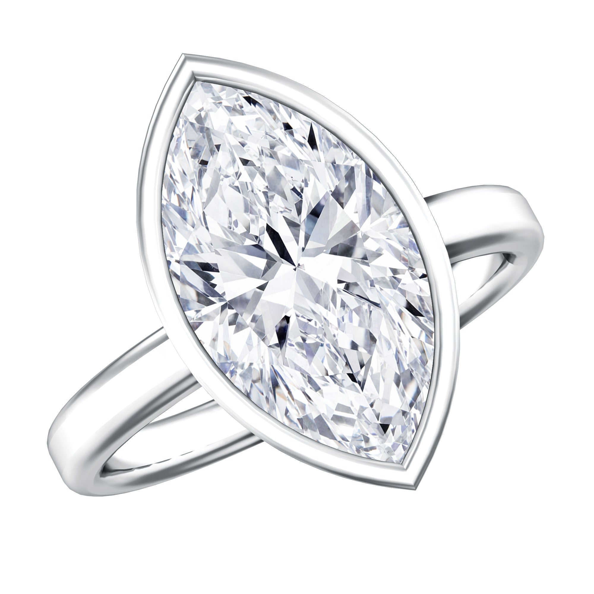 4 Carat Marquise Cut Lab Grown Diamond Bezel Engagement Ring with IGI Certificate Lab - ( E-VS1 ) - Rosec Jewels