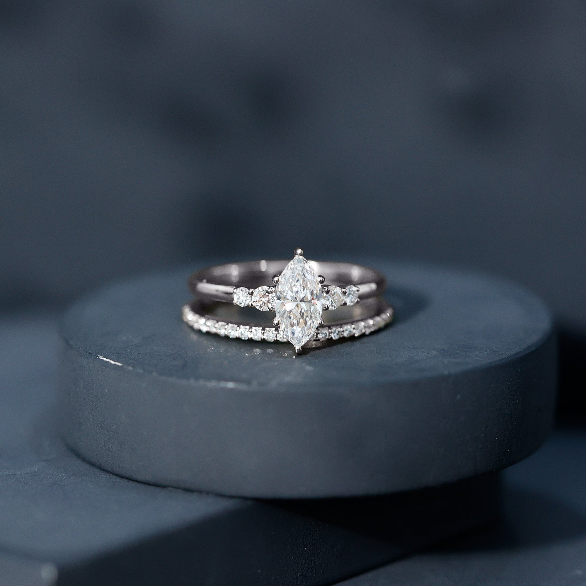 IGI Certified 1 Carat Marquise Lab Grown Diamond Wedding Ring Set for Women Lab - ( E-VS1 ) - Rosec Jewels