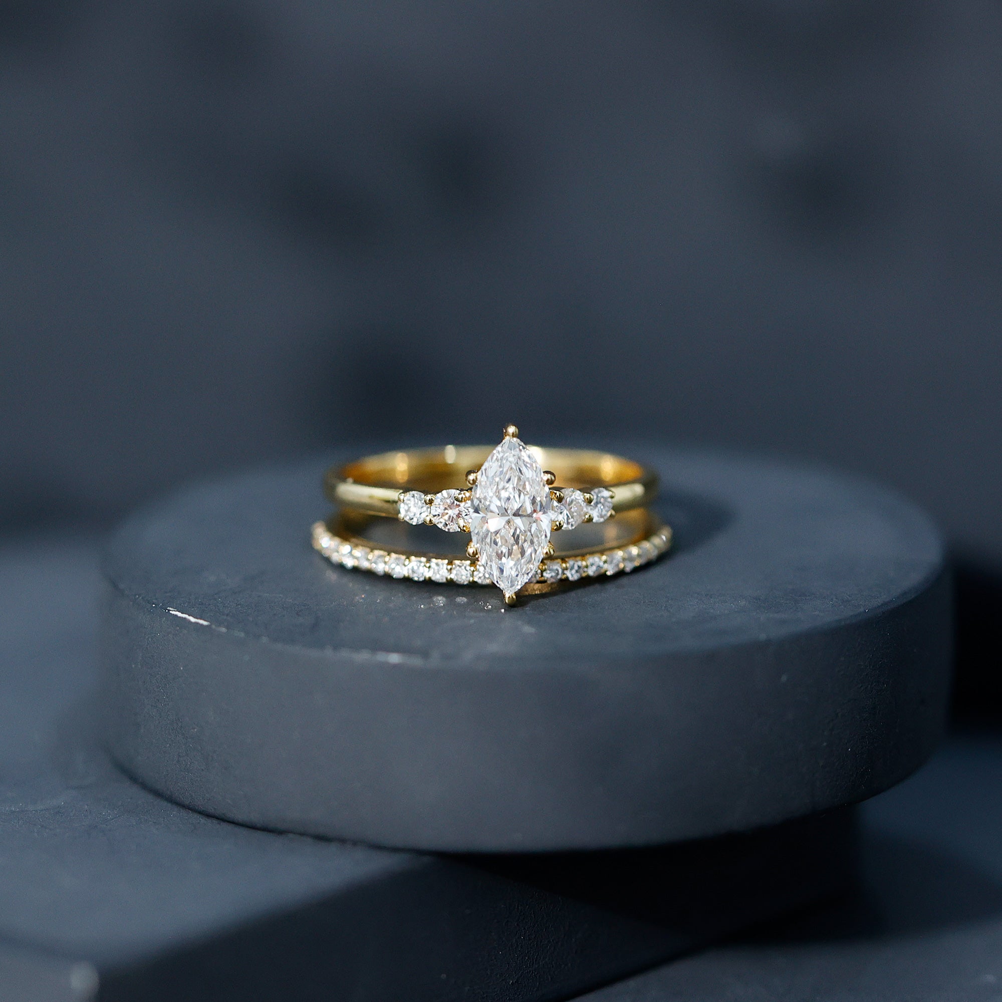 IGI Certified 1 Carat Marquise Lab Grown Diamond Wedding Ring Set for Women Lab - ( E-VS1 ) - Rosec Jewels