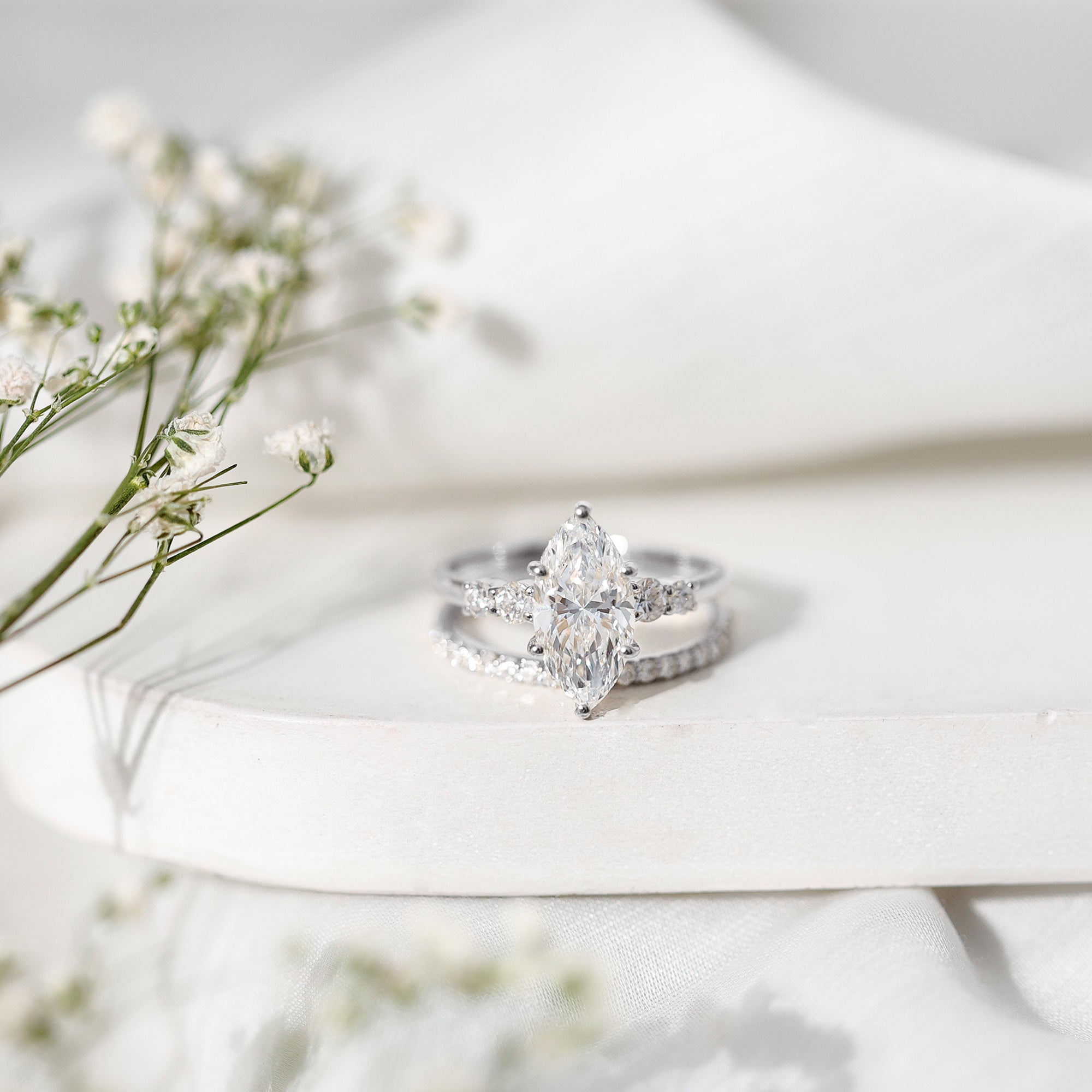 2 Carat Marquise Cut Bridal Ring Set with IGI Certified Lab Grown Diamond Lab - ( E-VS1 ) - Rosec Jewels