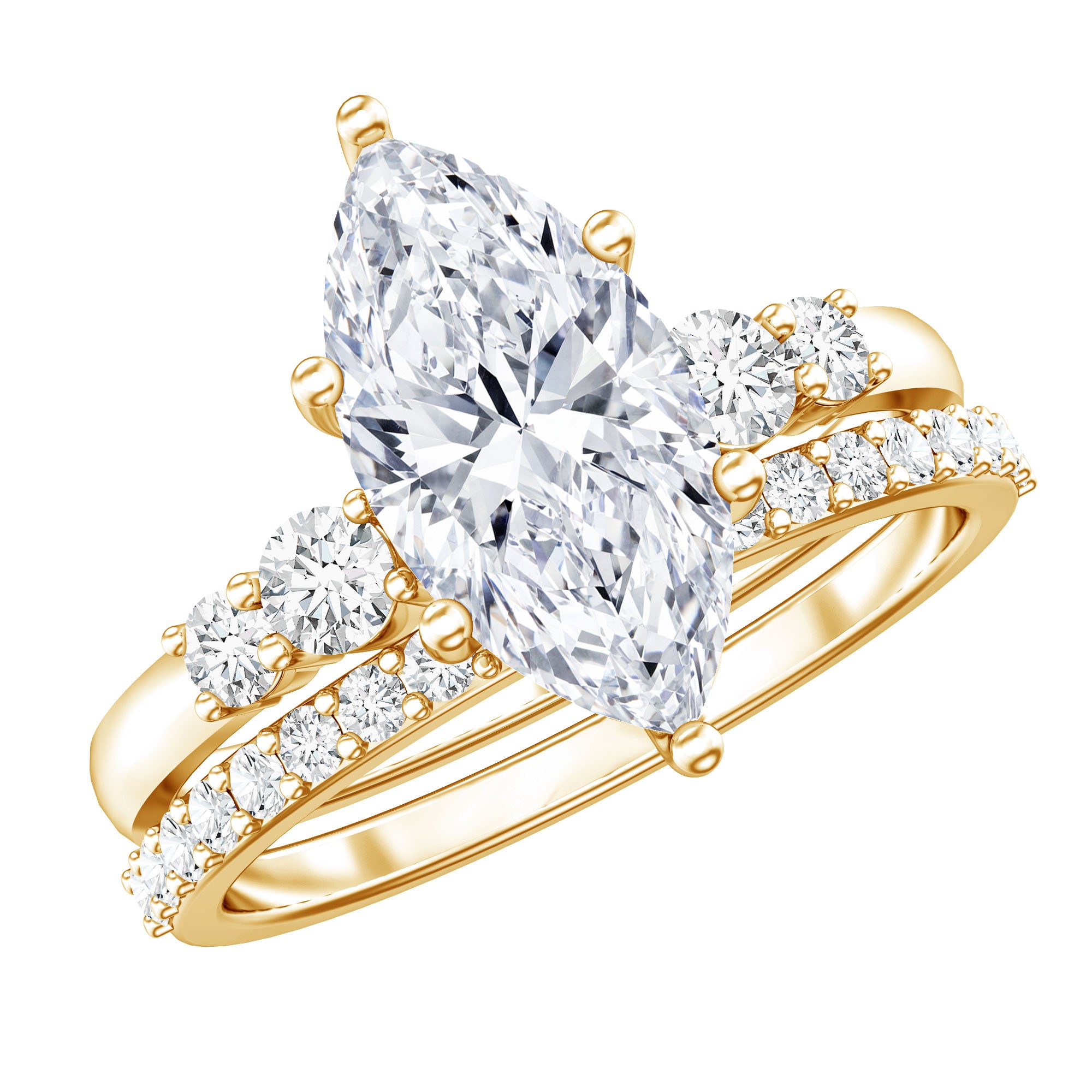 2 Carat Marquise Cut Bridal Ring Set with IGI Certified Lab Grown Diamond Lab - ( E-VS1 ) - Rosec Jewels