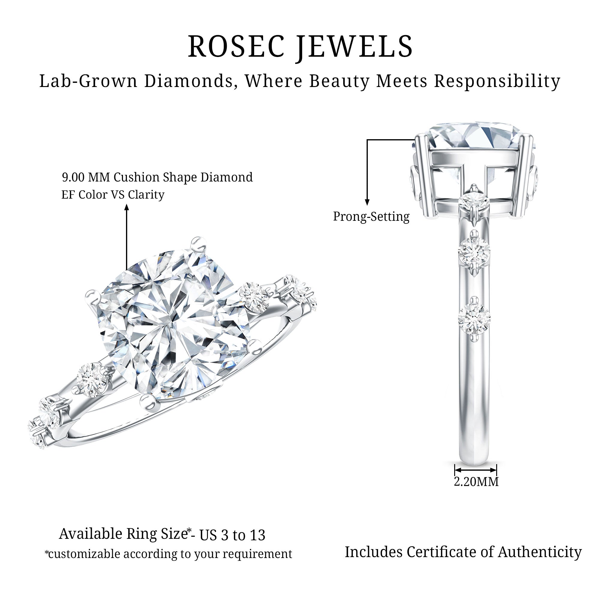 Lab Grown 4 Carat Round Diamond Solitaire Engagement Ring with IGI Certificate Lab - ( E-VS1 ) - Rosec Jewels
