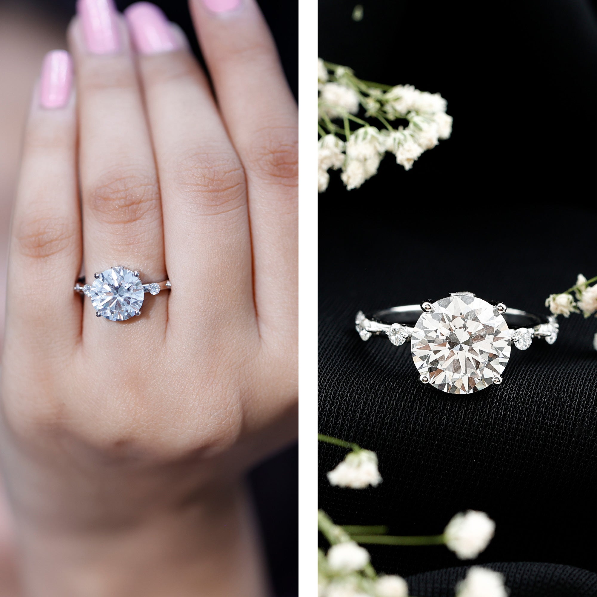 Lab Grown 4 Carat Round Diamond Solitaire Engagement Ring with IGI Certificate Lab - ( E-VS1 ) - Rosec Jewels