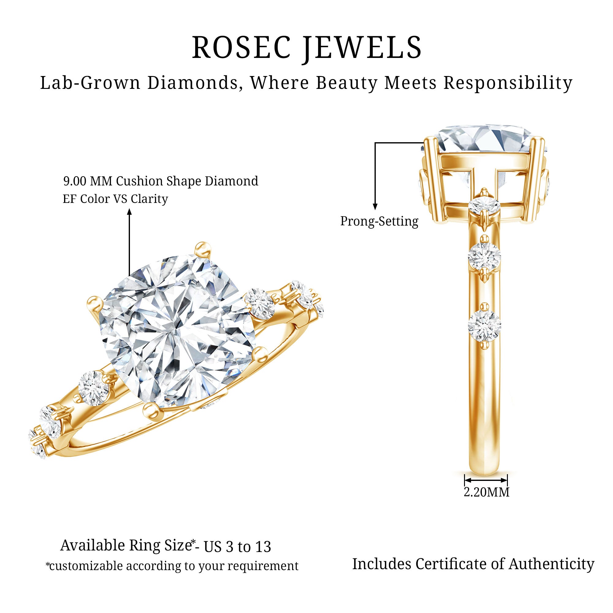 Lab Grown 4 Carat Round Diamond Solitaire Engagement Ring with IGI Certificate Lab - ( E-VS1 ) - Rosec Jewels