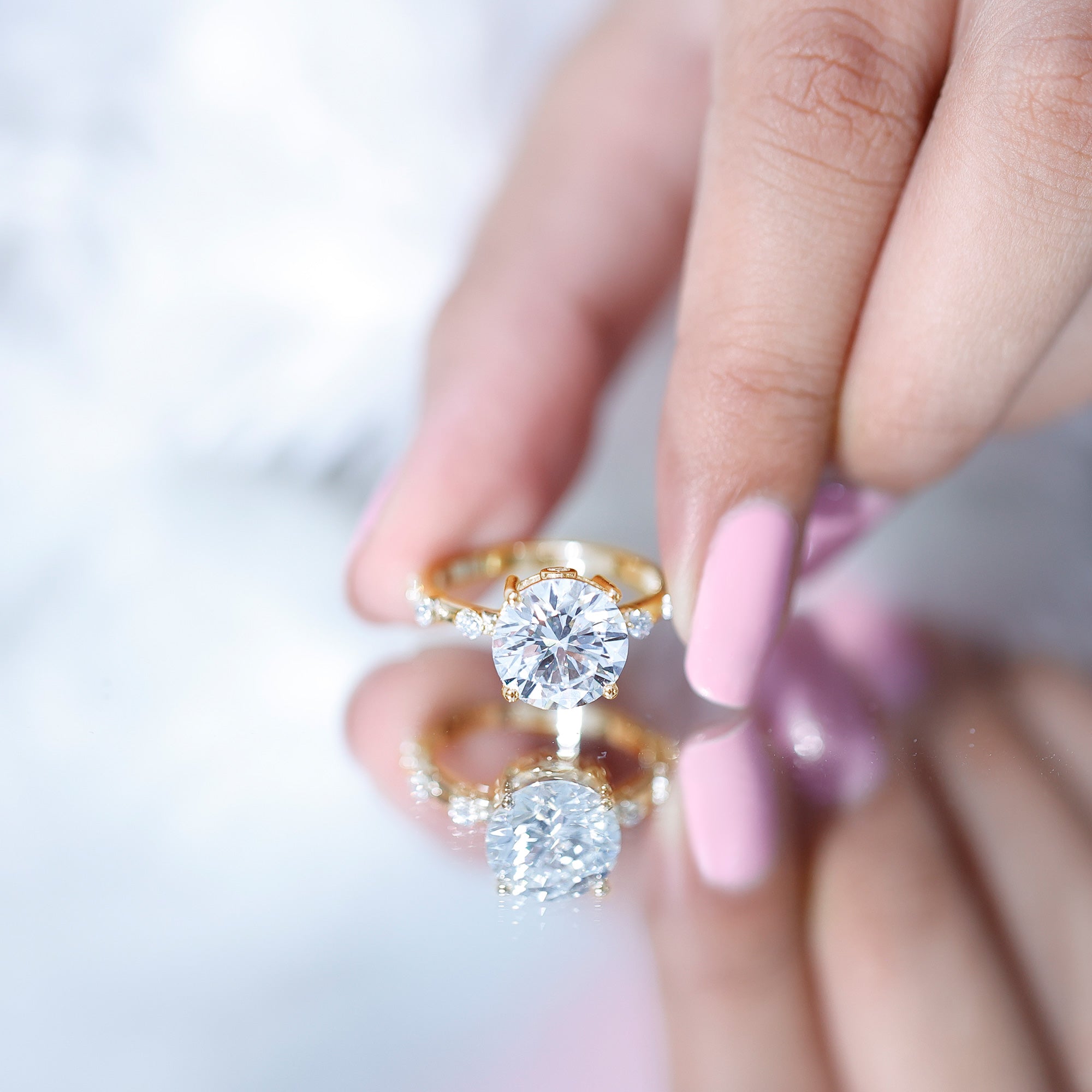 Lab Grown 4 Carat Round Diamond Solitaire Engagement Ring with IGI Certificate Lab - ( E-VS1 ) - Rosec Jewels
