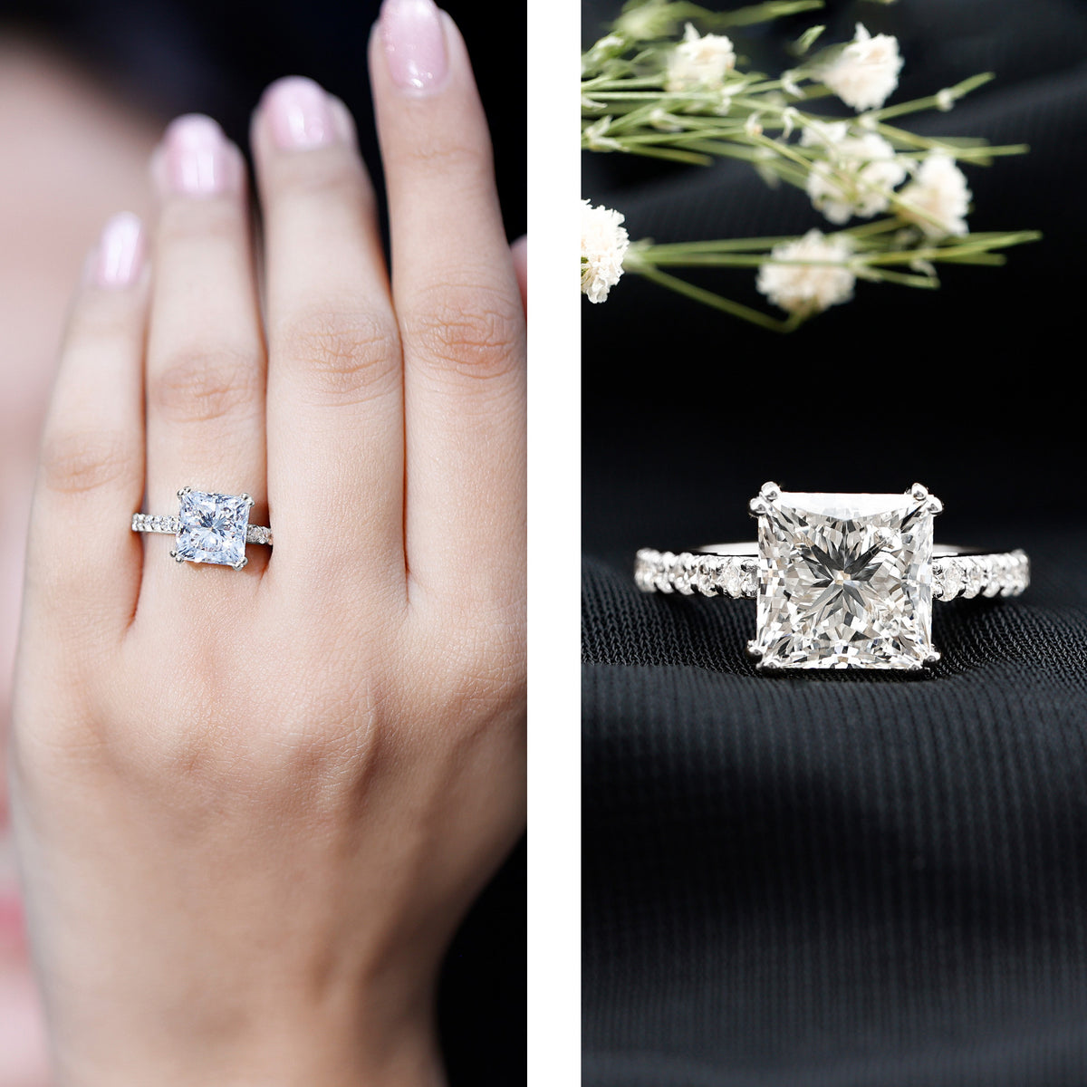 IGI Certified 4 Carat Princess Cut Lab Grown Diamond Solitaire Engagement Ring Lab - ( E-VS1 ) - Rosec Jewels