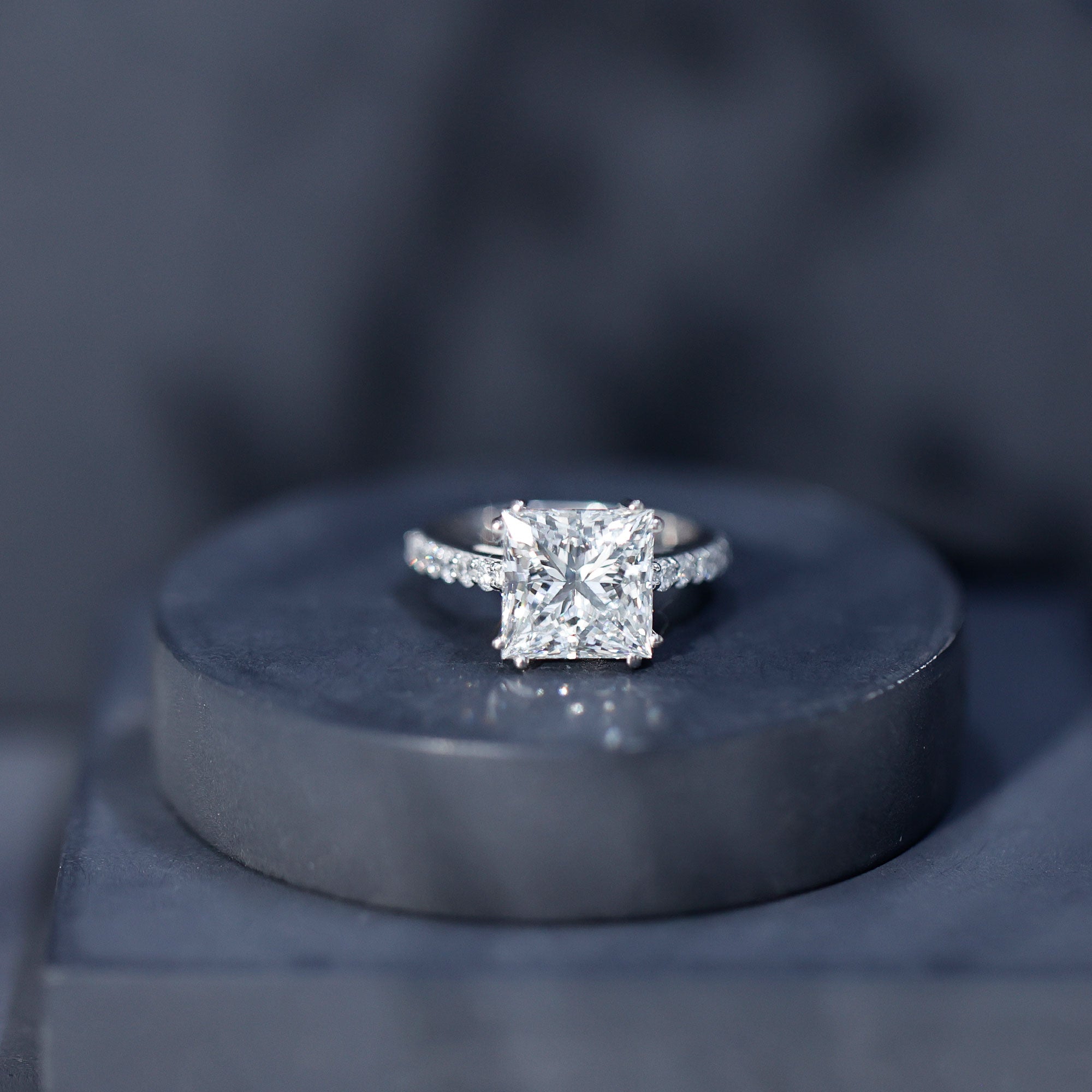IGI Certified Princess Cut Lab Grown Diamond 5 Carat Engagement Ring with Side Stones Lab - ( E-VS1 ) - Rosec Jewels
