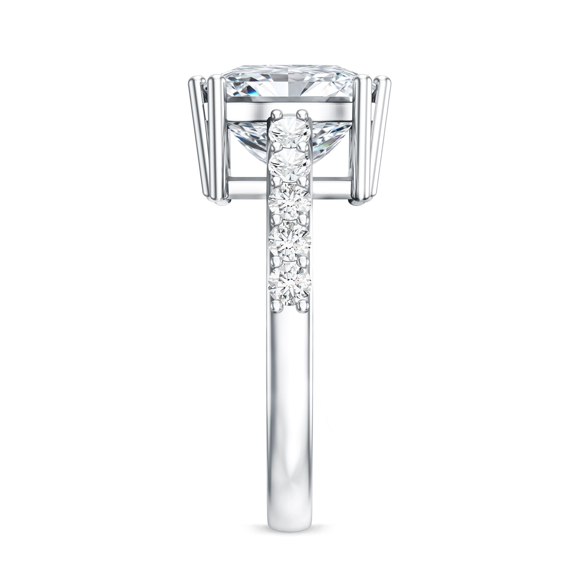 IGI Certified Princess Cut Lab Grown Diamond 5 Carat Engagement Ring with Side Stones Lab - ( E-VS1 ) - Rosec Jewels