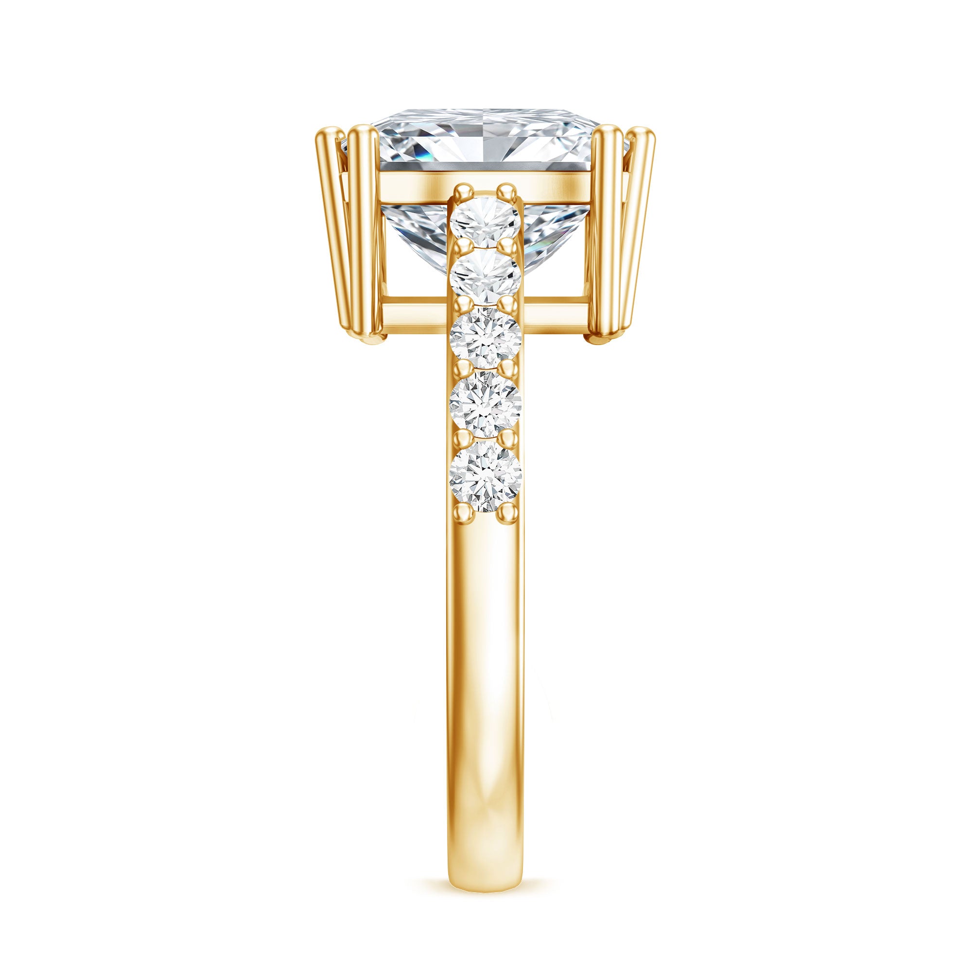 IGI Certified Princess Cut Lab Grown Diamond 5 Carat Engagement Ring with Side Stones Lab - ( E-VS1 ) - Rosec Jewels