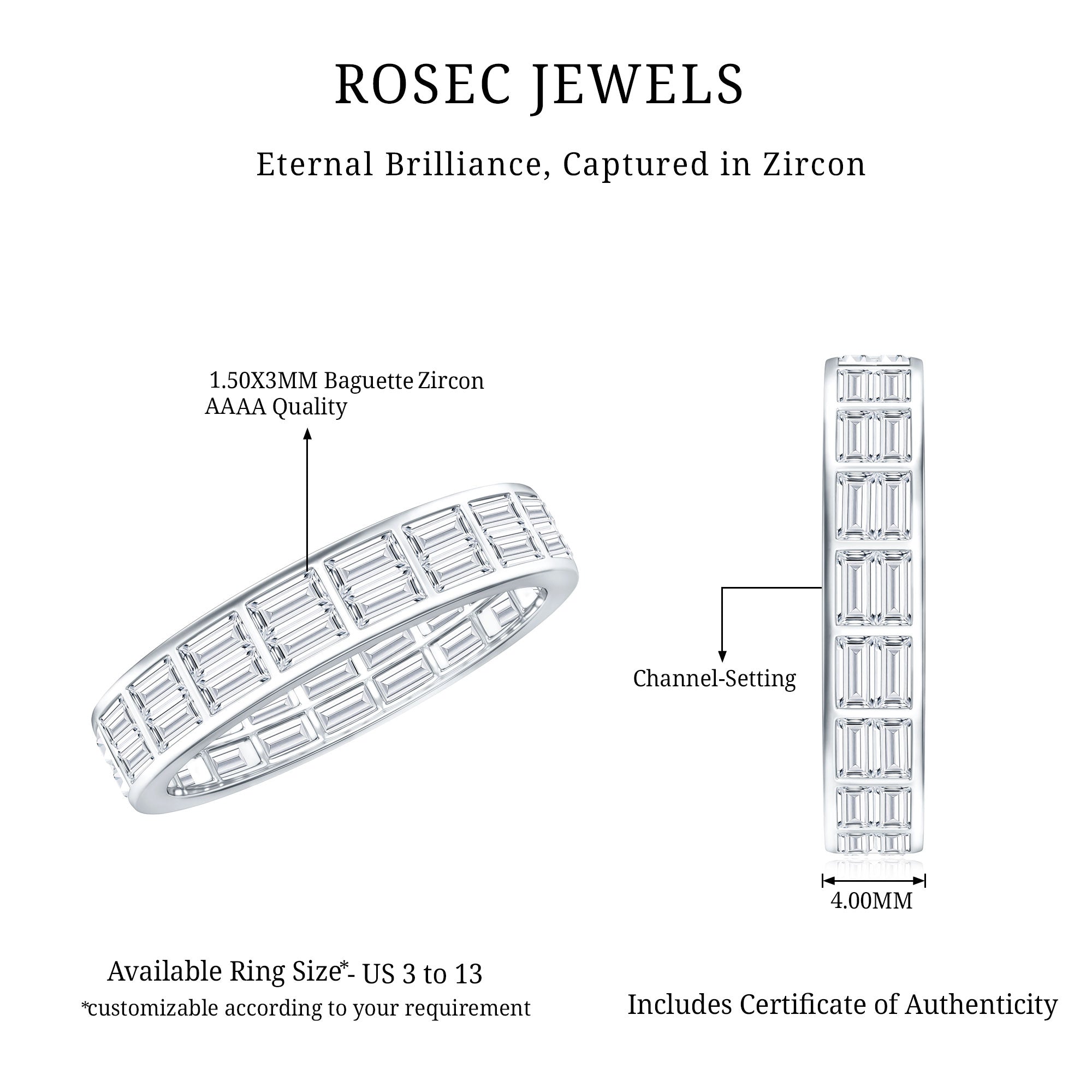 3 CT Cubic Zirconia Two Row Eternity Wedding Band Ring AAAA - Rosec Jewels